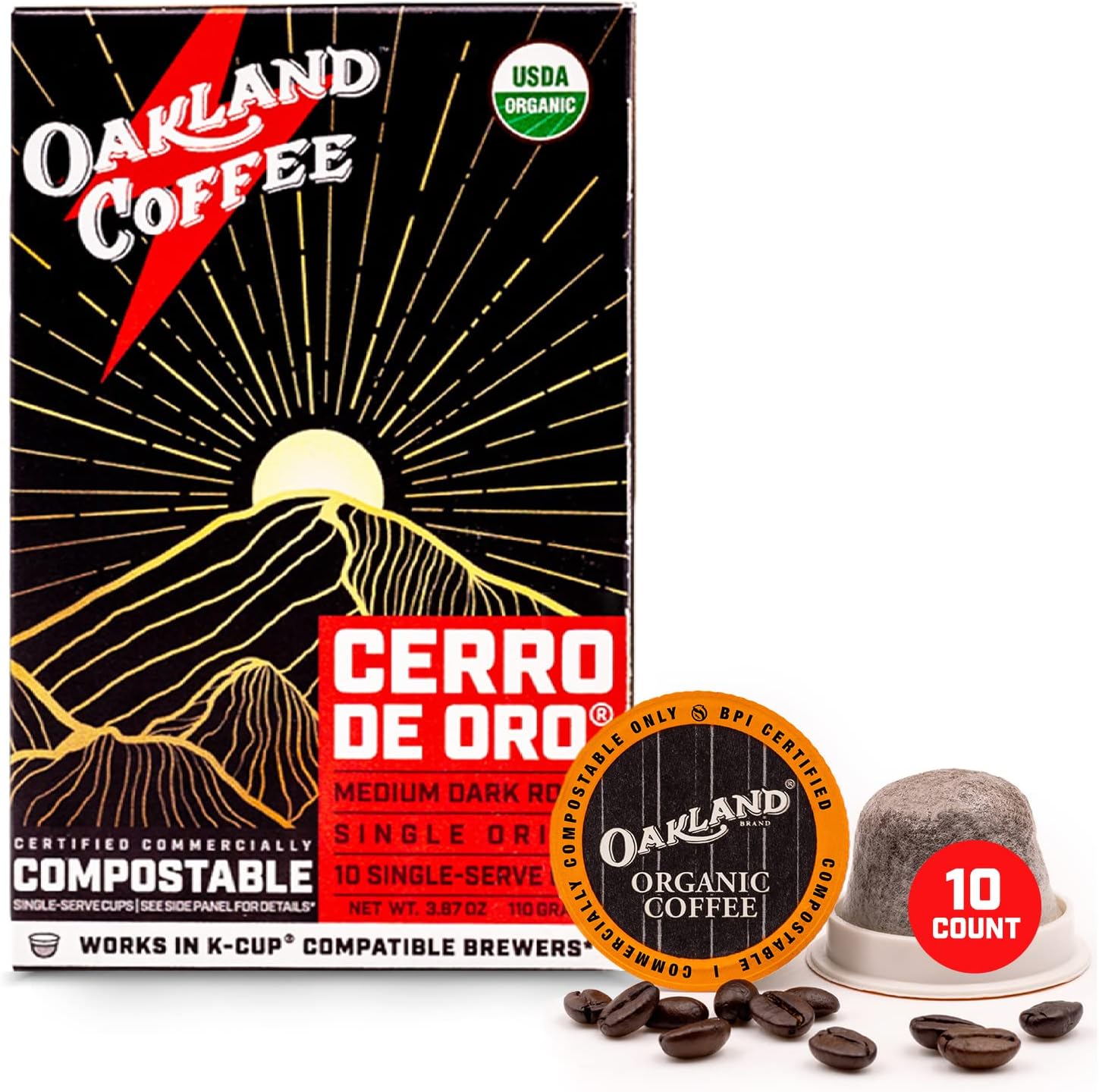 Oakland Coffee Cerro De Oro Single Origin - 10 Count Organic Coffee Pods, Medium Dark Roast, Never Bitter, Slow Roasted, Smooth & Interesting Flavor, Single Serve Individual Compostable Coffee Pods