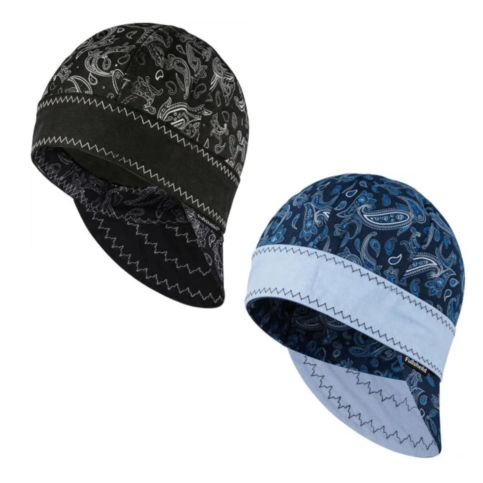 Fullsheild Reversible Welding Cap Flame Resistant CAT 2 Protective FR Welder Hats 6 Pannel Lightweight Printed for Men Women Paisley Black & Blue-2pcs 7