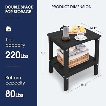 KINGYES Double Side Table, Adirondack End Table- Black