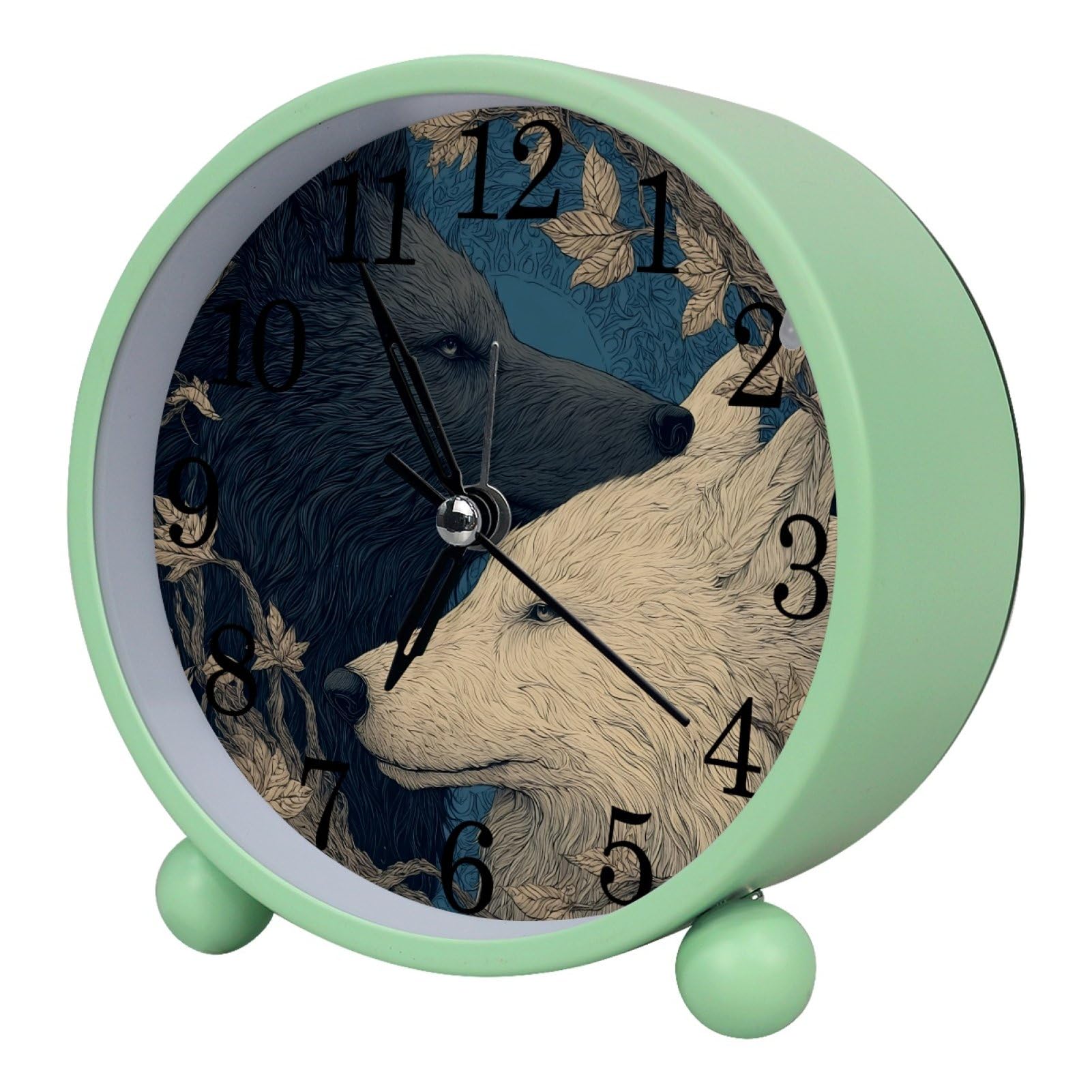 etoenbrc Yin Yang Wolf Pattern 10.9" Alarm Clock,Small Battery Operated Clock, Slient Plastic Table Clock for Living Room Decor,Bedroom,Office