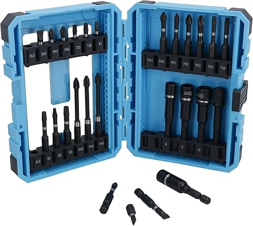 Miniatura 2 de Destornillador de impacto y puntas de tuerca Phillips Pozi ranuradas 26 piezas poco profundas + profundas