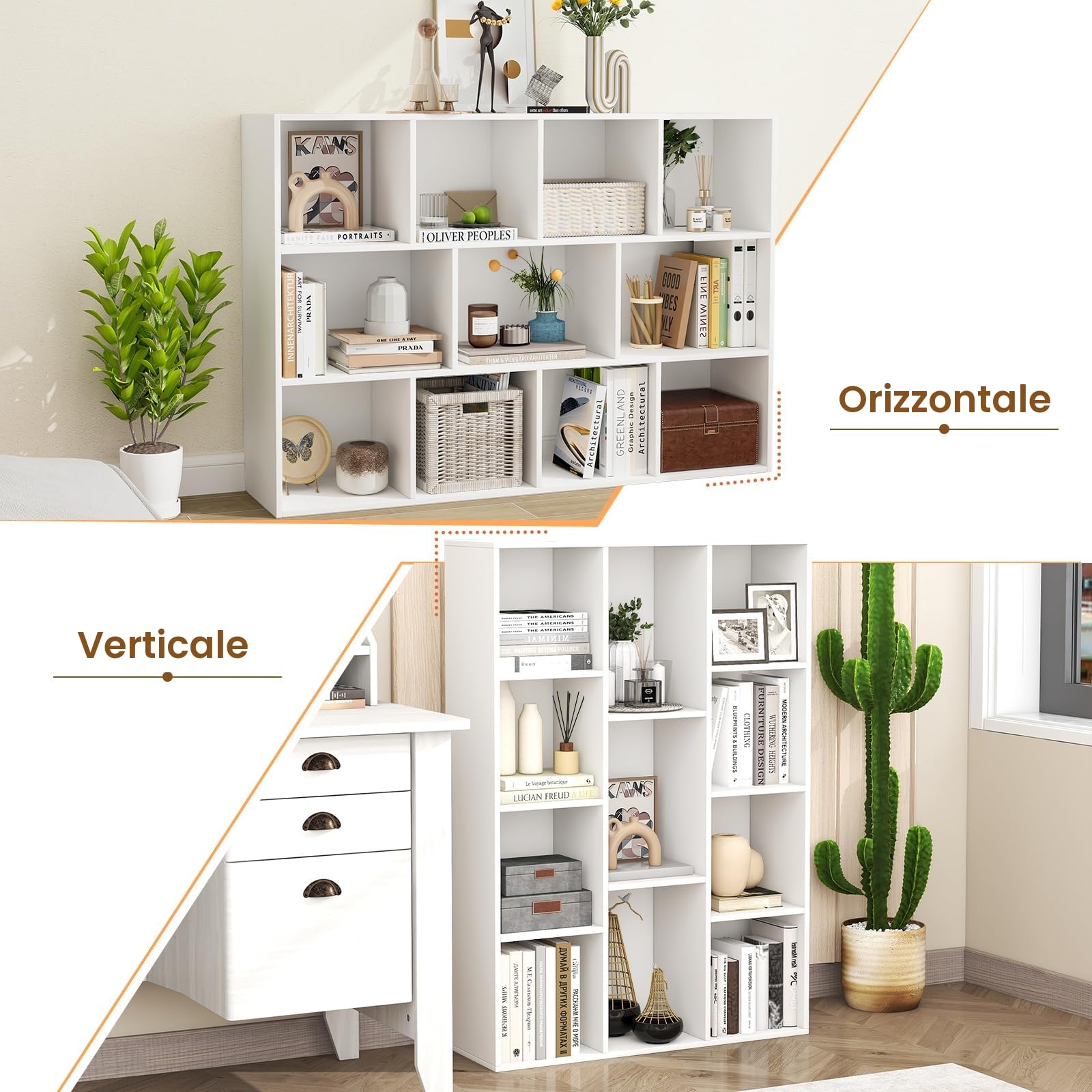 KOMFOTTEU Libreria Aperta con 11 Scomparti, Libreria a Cubi, Arredamento Casa, Scaffale da Ufficio, 74 x 24 x 106 cm (Bianco)