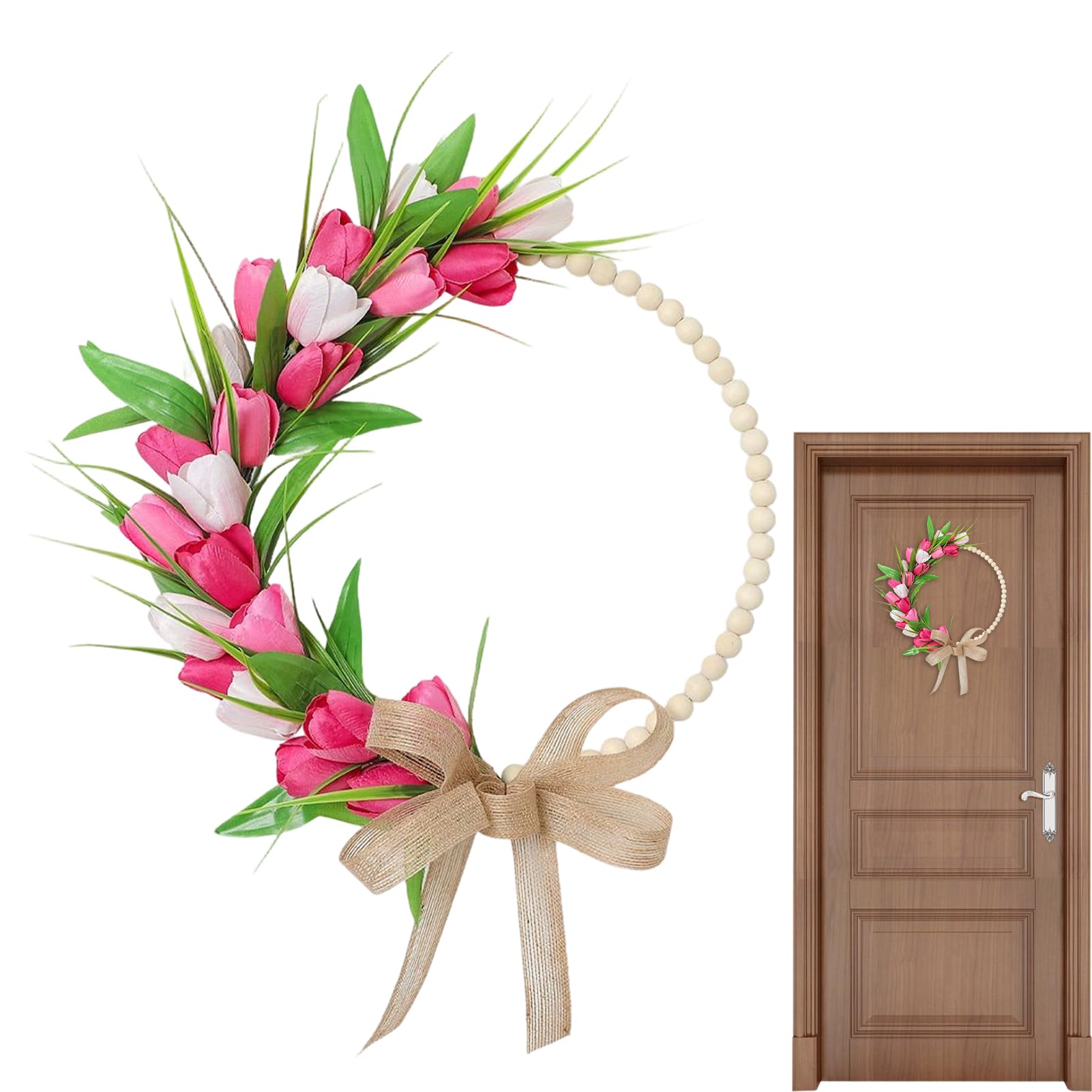 Couronne de porte en fleurs artificielles de 35 cm pour décoration intérieure et de Pâques