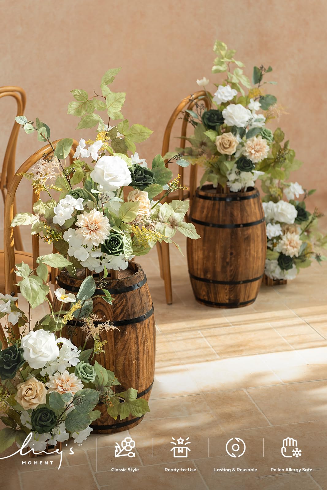 Ling's moment 17,5" hoch stehende künstliche Blumen Arrangements 4pcs Herbst Hochzeit Gang Läufer Stuhl Dekorationen Smaragd & Tawny Beige Tafelaufsätze
