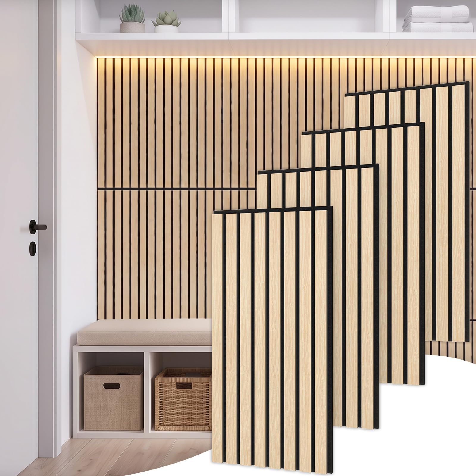 TONOR 4 Pack Decorative Wood Veneer Acoustic Panels, 60 x 30 cm -7.75 m², 3D Acoustic Insulation Wall Panel, Soundproof Panel for Living Room, Bedroom, Office, Oak