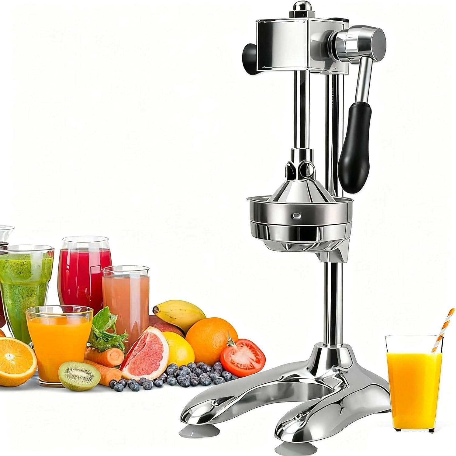 WIANQIAN Professional Manual Lemon Squeezer, Citrus Press Manual Juicer, Stainless Steel Manual Press Juicer, High Yield, No Electricity, Easy To Use, For Orange, Lemon, Lime & Pomegranate Silver