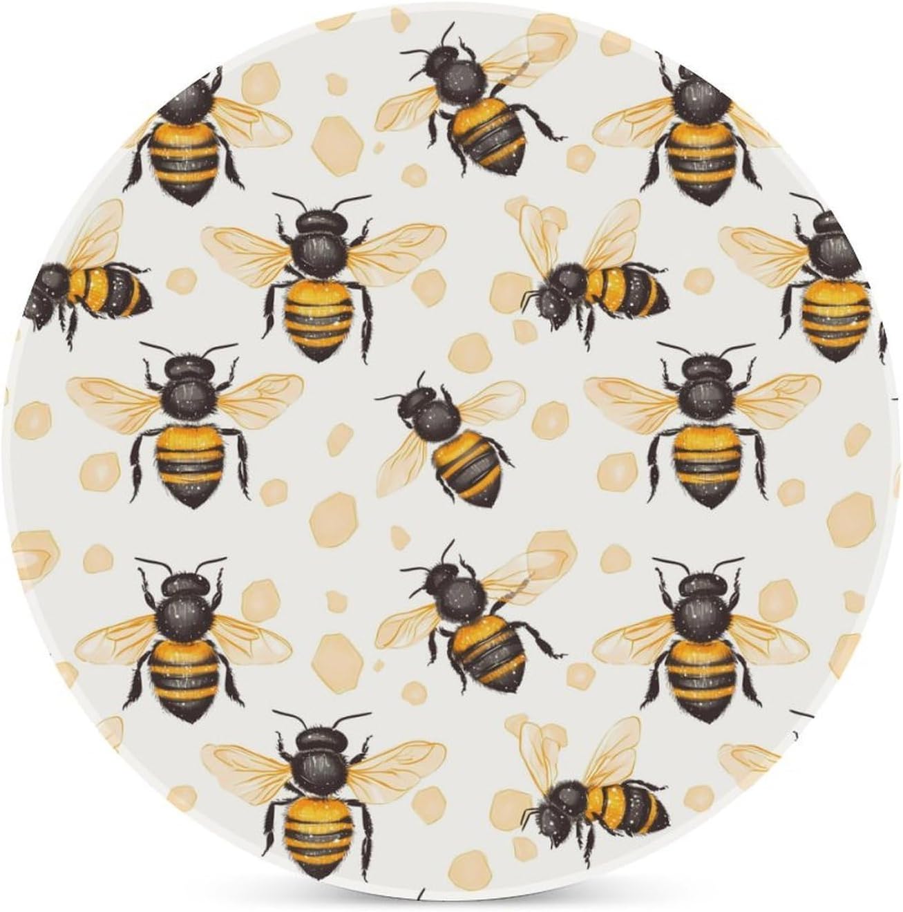 Honey Bees Round Ceramic Coasters for Drinks Absorbent Cup Holder Tabletop Protector with Cork Base