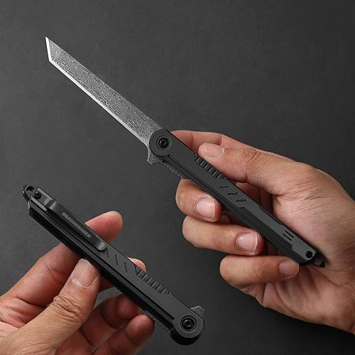 Miniatura 4 de Slim Damascus Tanto Pocket Knife for Men and Women, Small Gentleman's EDC Folding Knife, Handmade 67 Layers VG10 core Damascus Blade, as Gift and
