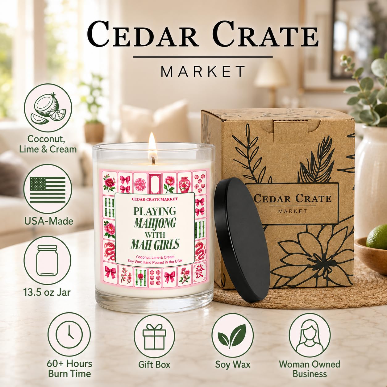 Cadeaux amusants de Mahjong pour femme – Cadeaux et accessoires de Mahjongg, cadeau de soirée de jeu de Mahjong pour groupe et amis, bougie de Mahjong – Cire de soja de 382,7 g, combustion de plus de