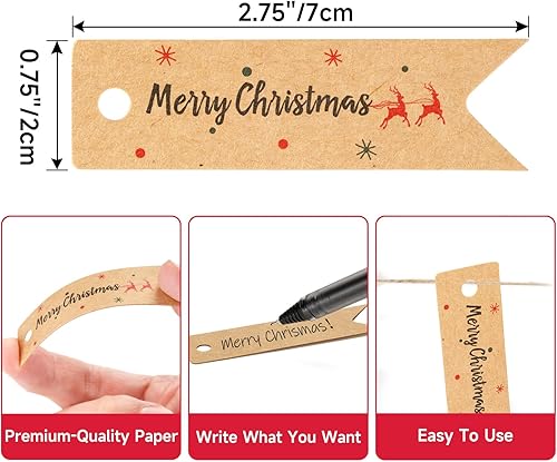 Miniatura 3 de Anwyll Etiquetas de regalo de Navidad, 100 etiquetas de regalo de Navidad con cuerda, etiquetas de regalo de papel kraft para regalos de Navidad,