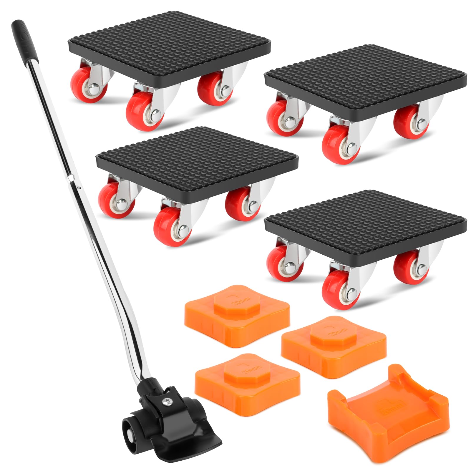 Juego de Transporte de Muebles, Elevador de Muebles de Servicio Pesado con Extensión de 630 mm, 4 Ruedas de Transporte y 4 Reguladores de Altura, Carga Máxima 400kg, Giratorio 360° para Transporte