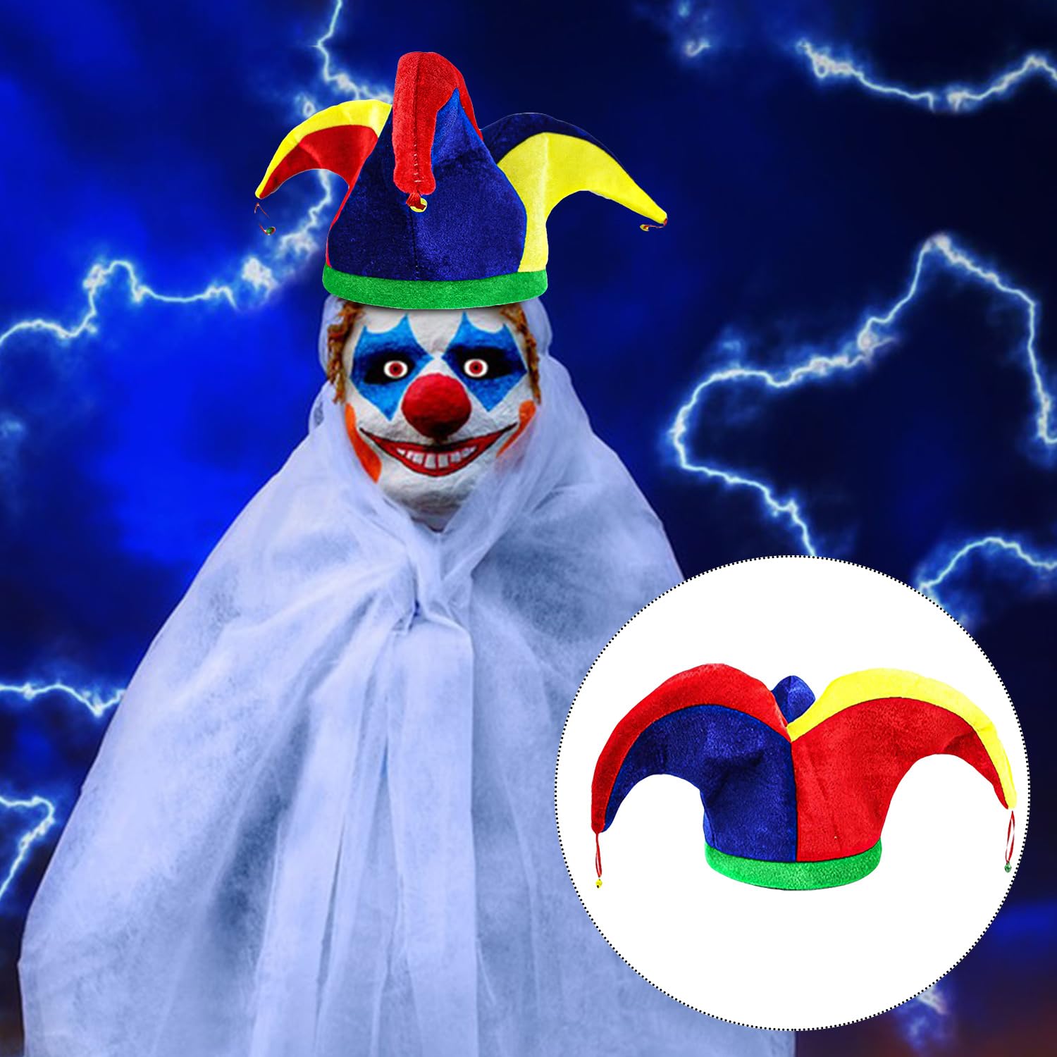 XNFUOE Halloween Clown Hat Jester Hat with Bell Clown Dress Up Accessories for Halloween Party Costume Props Cosplay - Image 4