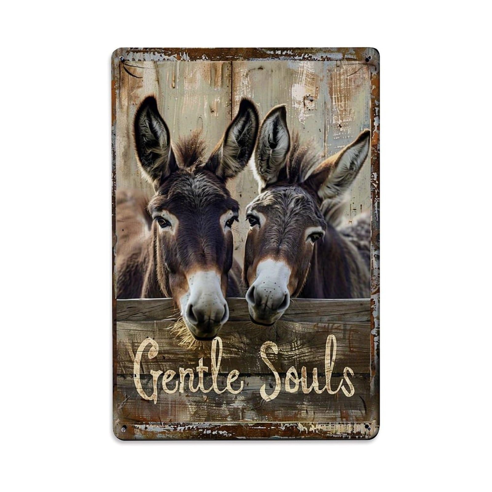 Nestemfo Vintage Two Donkeys Peeking Over Fence Tin Sign Metal Sign, Living Room,Bar, Home, Bedroom Wall Decor,Retro Metal Poster 8X12 Inches