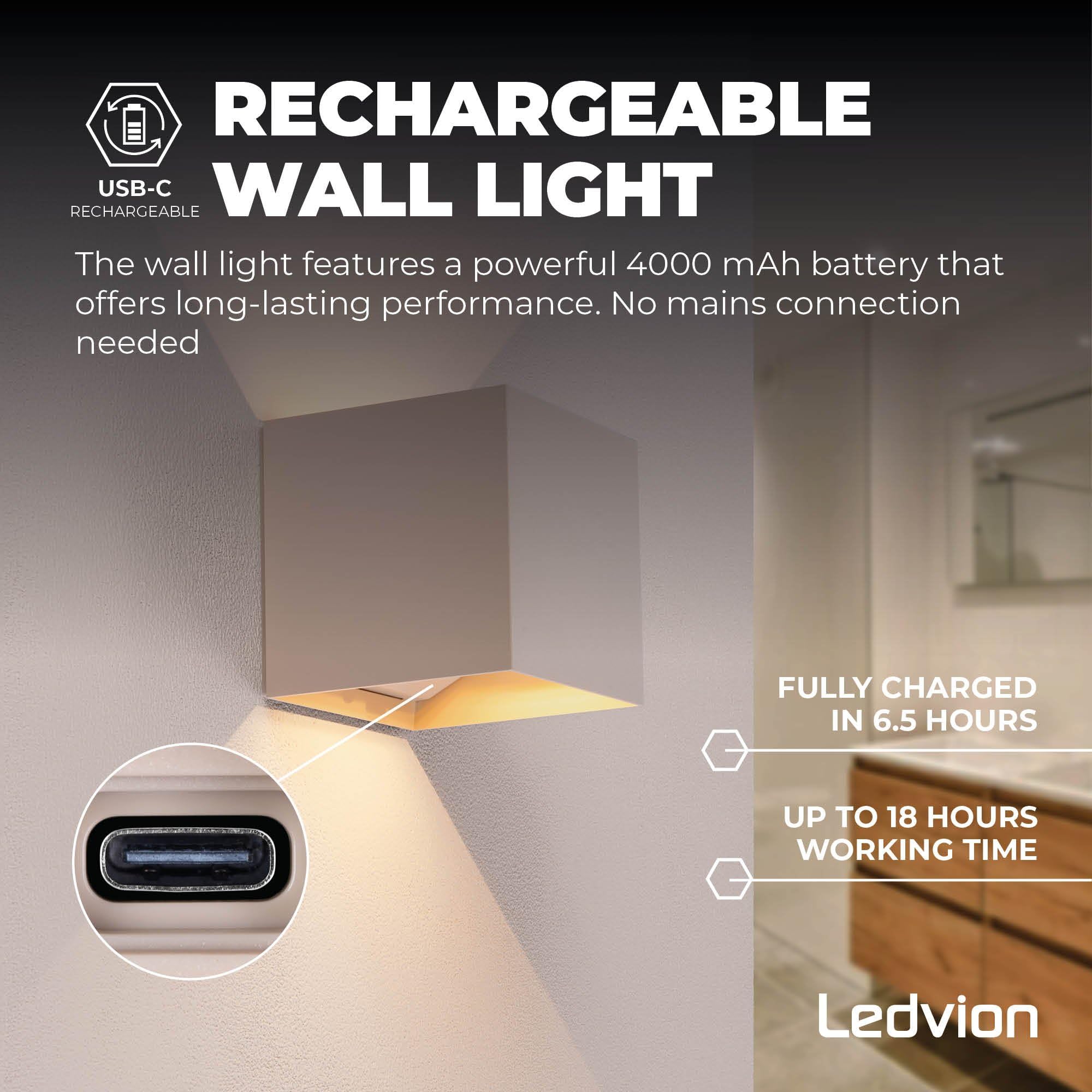 Ledvion - 4x Lámpara de Pared Recargable Beige USB con Sensor de Movimiento, 2700K, 170 Lúmenes, IP44, Batería de 4400mAh, Instalación Inalámbrica