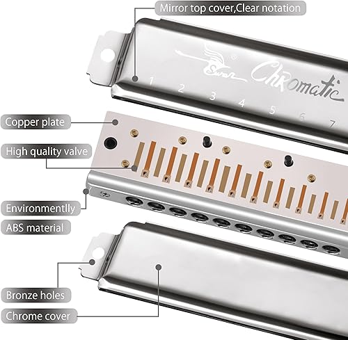Miniatura 2 de SWAN Armónica cromática 10 agujeros de armónica de lujo C clave con control deslizante y válvula  10 agujeros 40 tonos para adultos principiantes