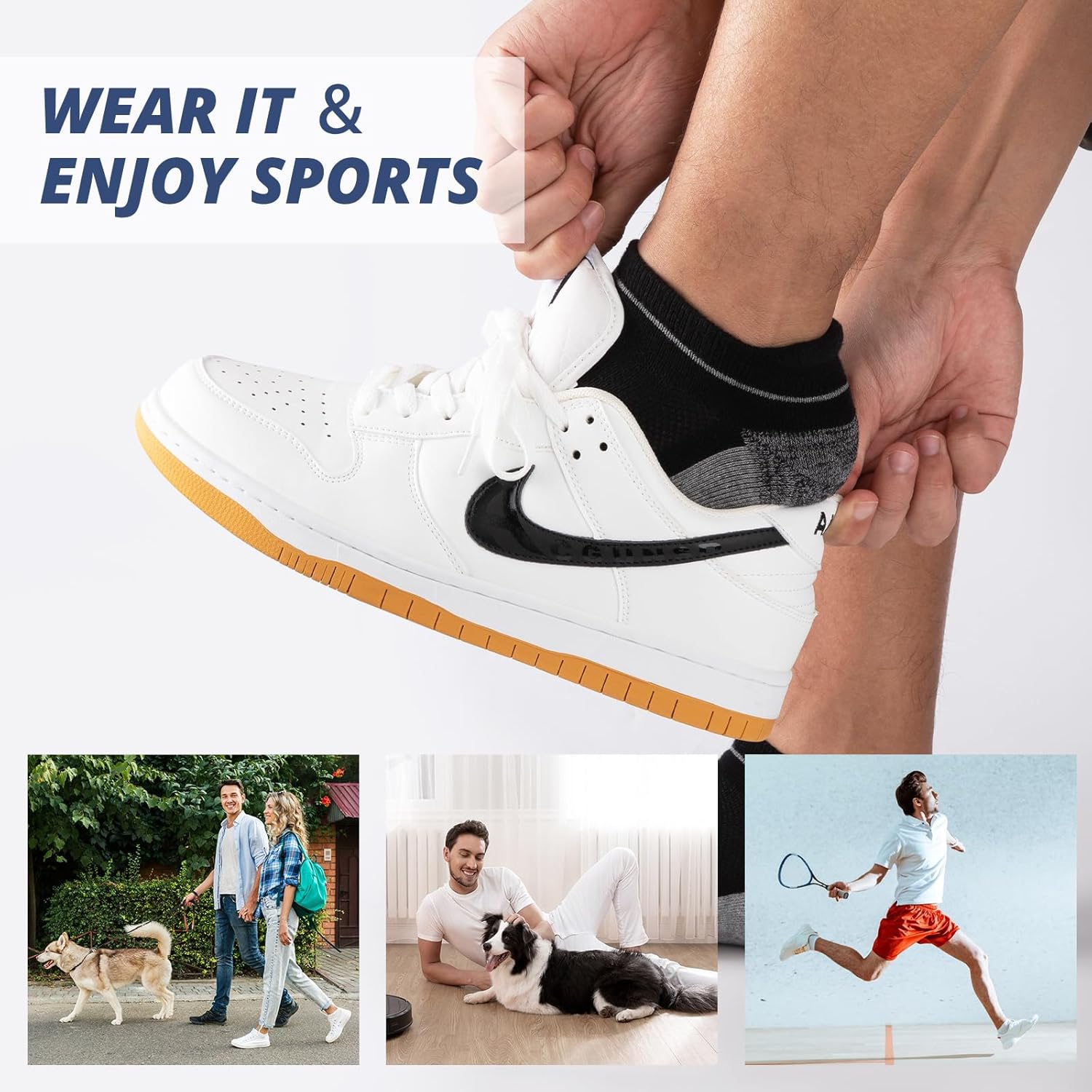 COOVAN Mens Cotton Ankle Athletic Socks 8 Pack Cushiond Breathable Low Cut Anti-Blister Tab Sport Sock 8 Pairs - Image 2