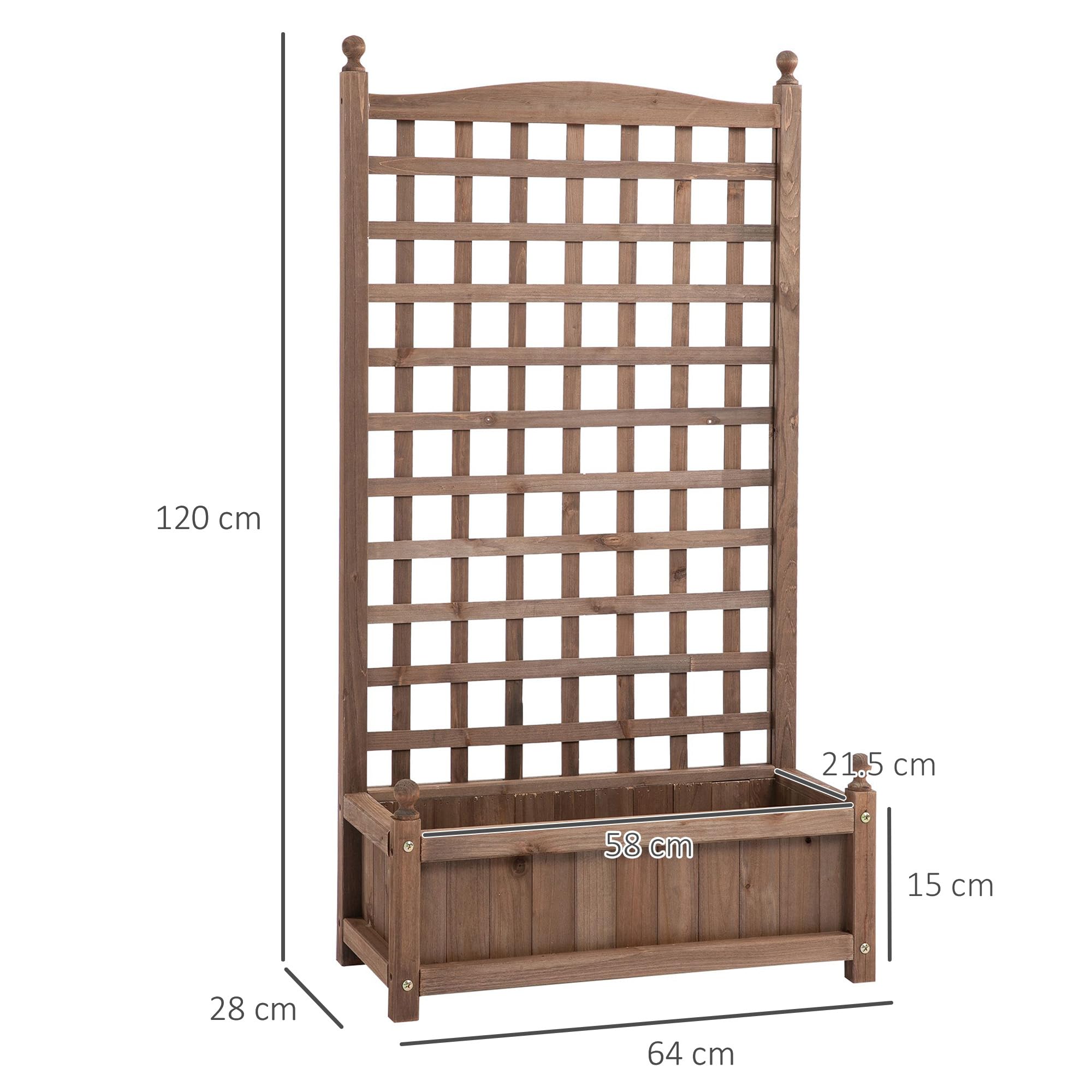 Outsunny Fioriera da Esterno in Legno, Portapiante con Grigliato per Piante Rampicanti e Aiuola Rialzata, 64x28x120cm, Marrone