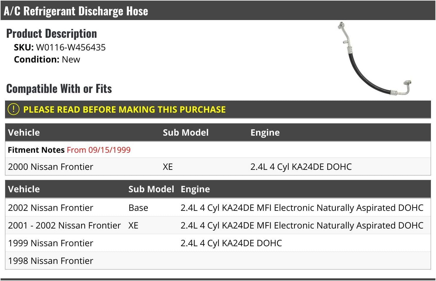 A/C Discharge Hose - Compatible with 1998-2002 Nissan Frontier