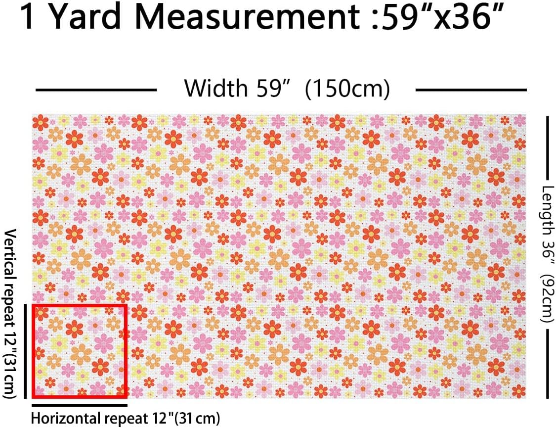 Feelyou Daisy Flower Fabric by The Yard Retro Floral Boho Upholstery Fabric Blossom Flowers Pattern Waterproof Indoor Outdoor Decor for DIY Sewing Craft Projects 2 Yards