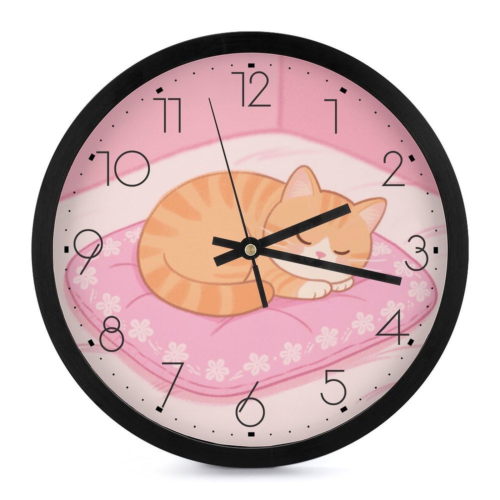 Quiet Kitty Wall Clock 10 Inch Silent Non-Ticking Modern Clocks Battery Operated for Office, Home, Bathroom, Kitchen, Bedroom
