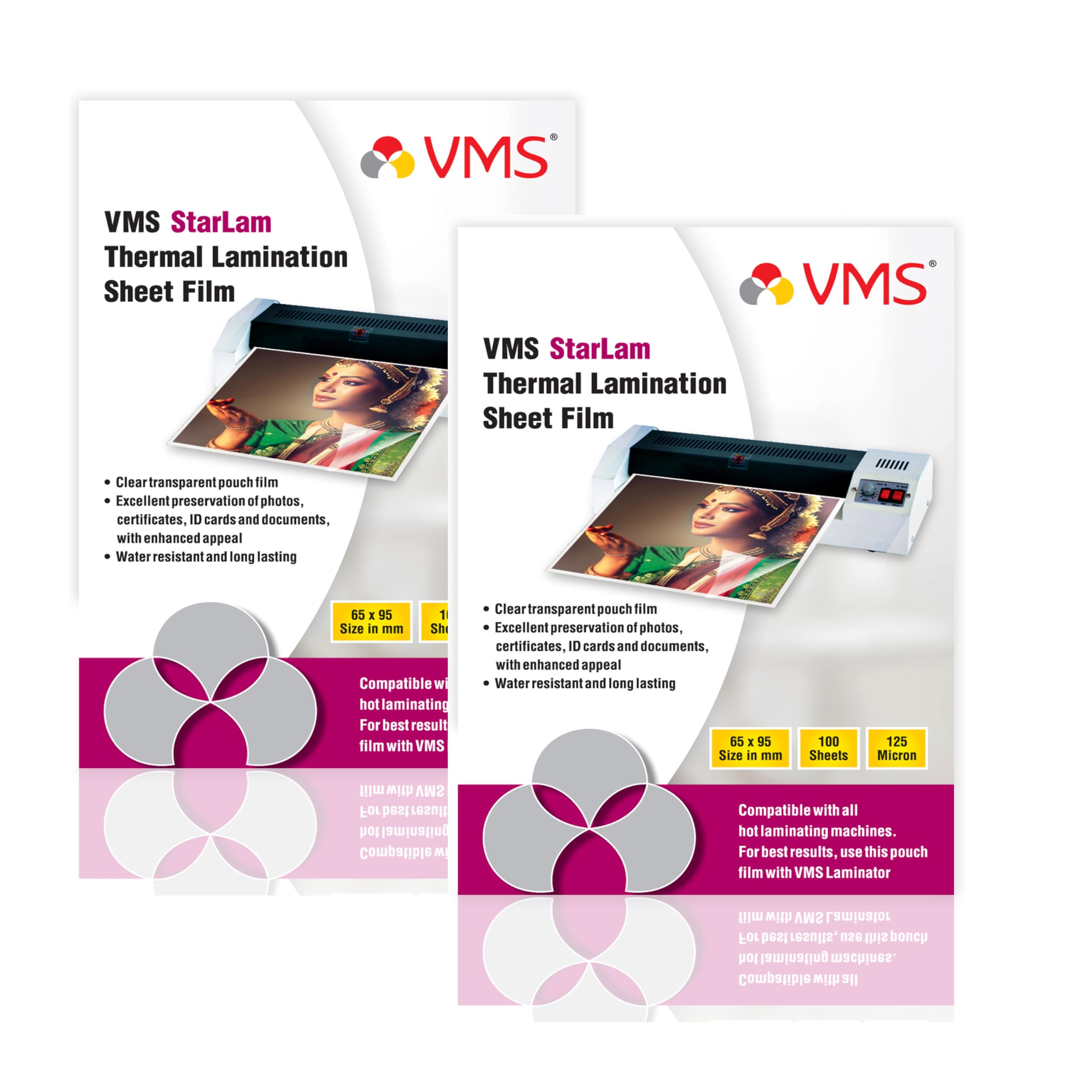 Starlam Thermal Lamination Pouch 65x95mm 125 Micron - Pack of 2 (200 Sheets) for Id Card