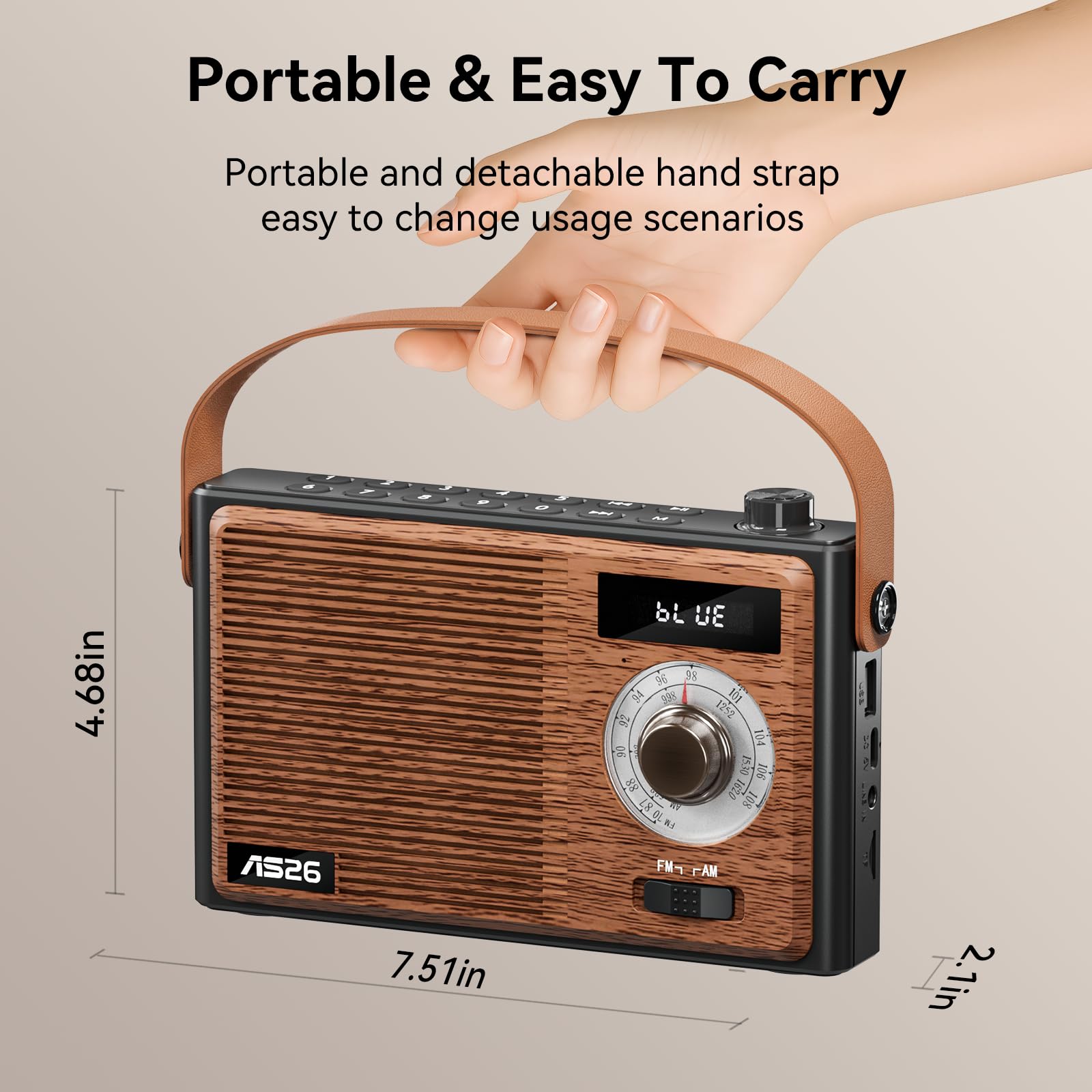 COLSUR Retro Radio mit Bluetooth Lautsprecher, Tragbarer Vintage Radio mit AM/FM Radios mit Batterie Wiederaufladbarer Lautsprecher mit Küchenradio Unterstützt USB/TF/AUX Funktion Geschenke für männer