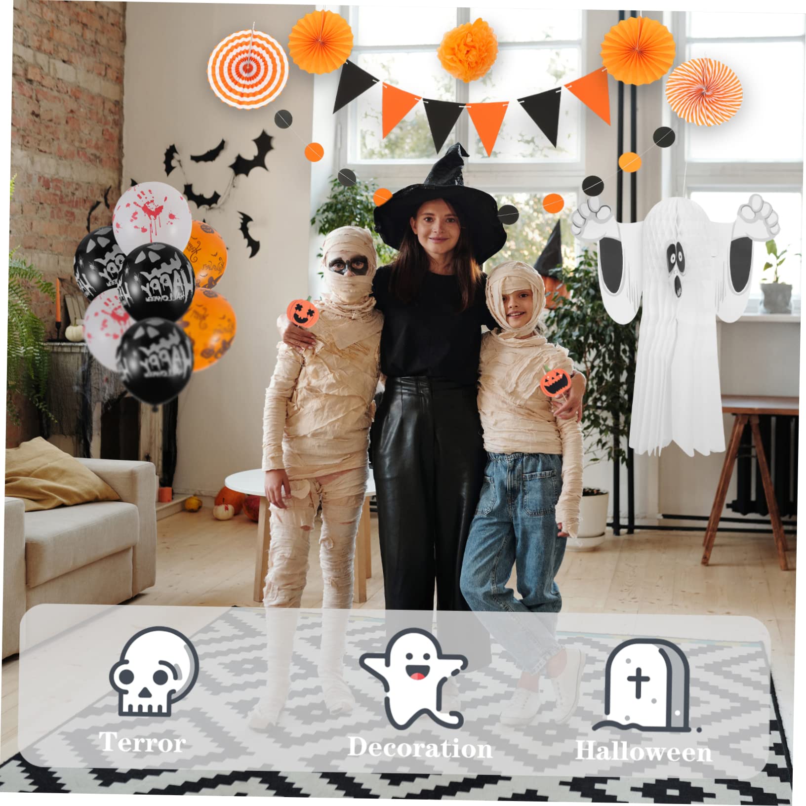Alasum 4 zestawy wachlarz origami, papierowy wachlarz, wisząca dekoracja, baner, dekoracje ślubne na ceremonię, Happy Halloween, przyjęcie, baner, papierowy, okrąg, girlanda, dekoracje na Halloween