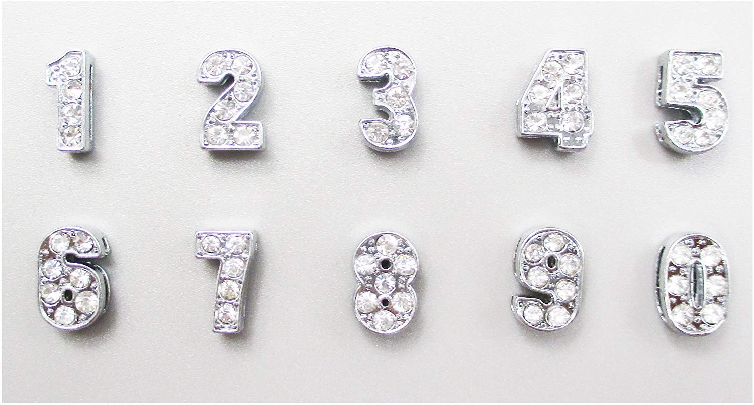Photo 1 of 10mm 0-9 Digital Number 10pcs Rhinestone Alphabet Letter Slide Charms (Silver)