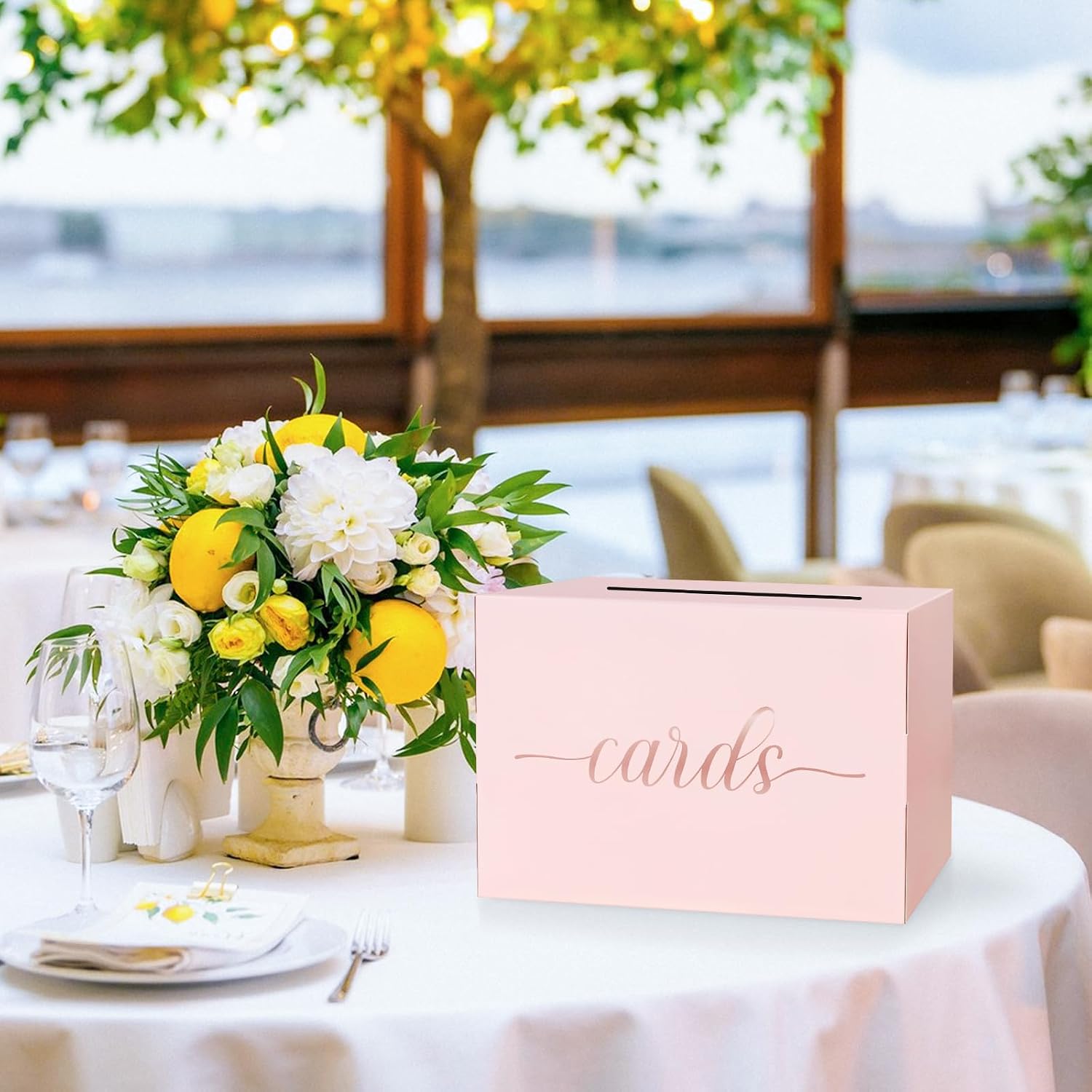 Mulbozy Pink Wedding Card Box, Pink Gift Card Holder with Rose Gold Foil image 4