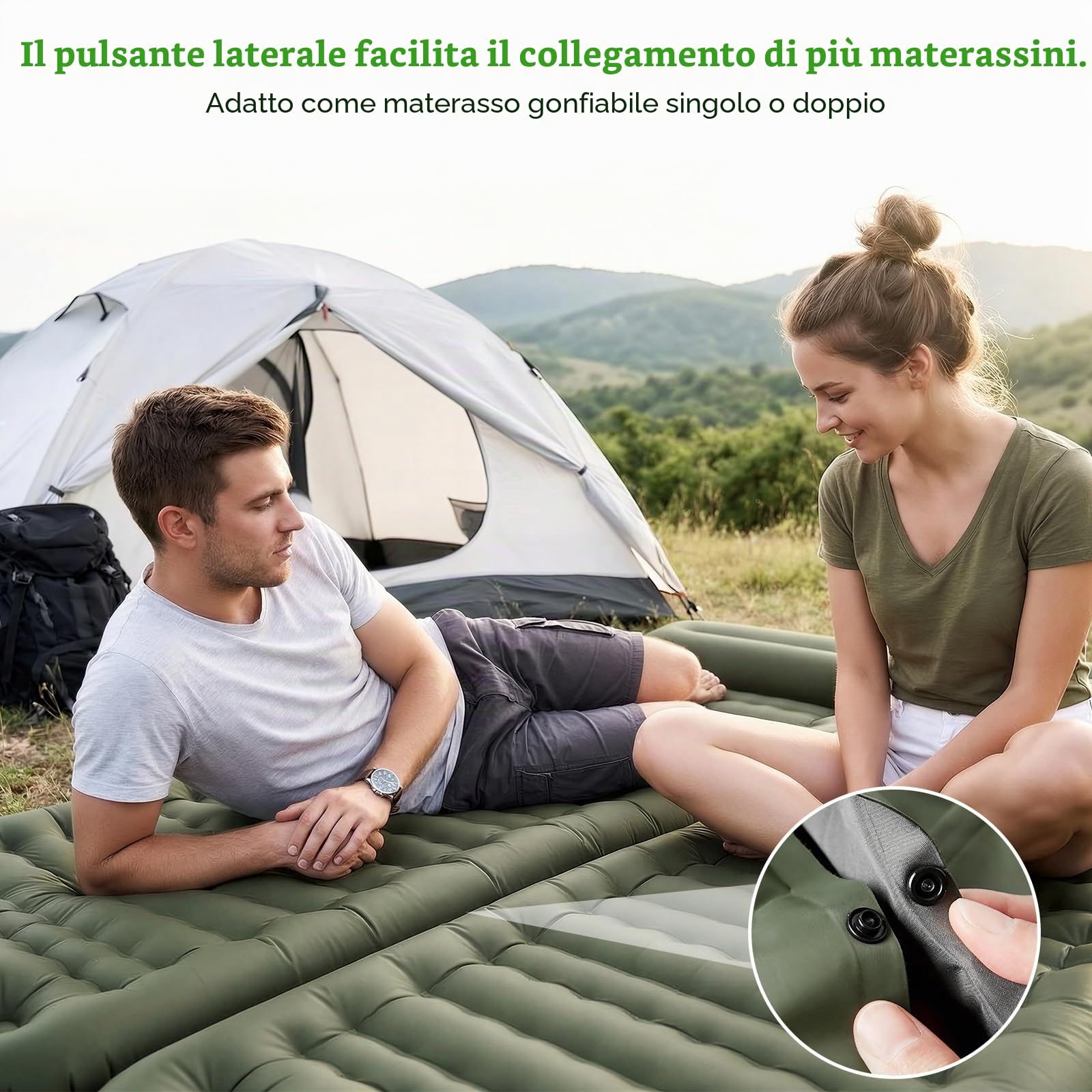 Materassino Campeggio 12cm, 196x70 CM Materasso Gonfiabile Singolo con Pompa a Pedale Integrata, Letto Gonfiabile Impermeabile Singolo con Cuscino, Tappetino da Trekking e Viaggio (Verde)