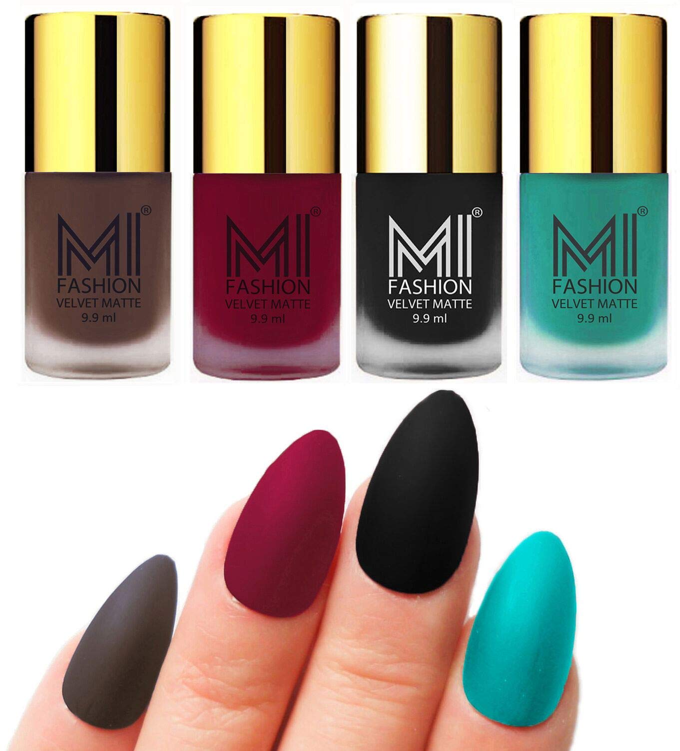 MI FASHION Modern Velvet Matte Lacquer Nail Paint Combos Endless Glam 9.9ml Each Coffee, Mauve, Black, Sky Blue (Pack Of-4)-image-32