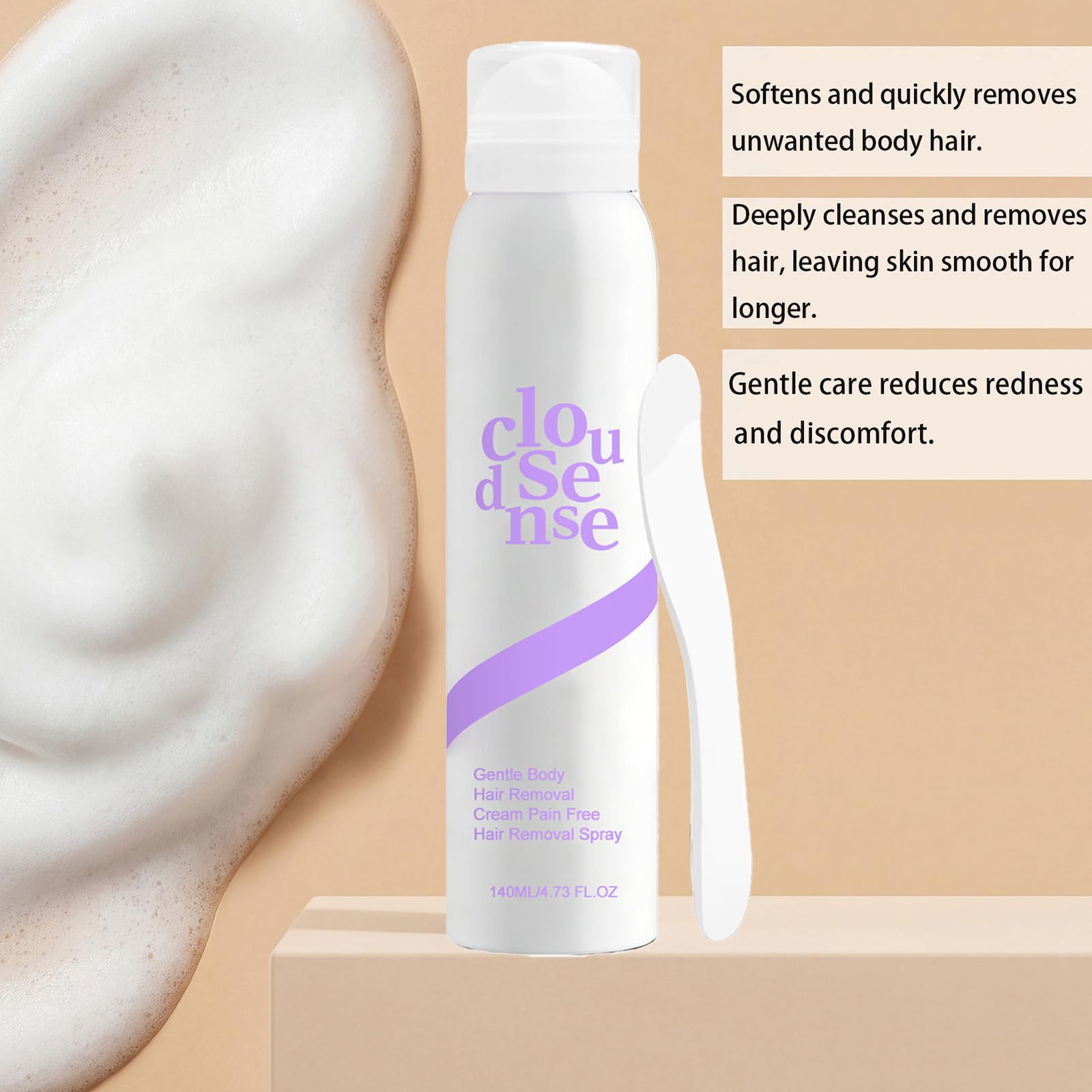 Cloud Sense Pain-Free Hair Removal Spray, Cloud Sense Hair Removal Mousse, Haarentfernungscreme für empfindliche Haut, sanfter Körperhaarentfernungsschaum (3 STÜCKE)