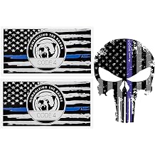 3pcs Code 4 Humanizing The Badge US Flag Thin Blue Line Skull Car Stickers Decal, Honoring Police Support Truck Window Laptop Bumper Stickers, Bandera de policia la linea Azul para carro