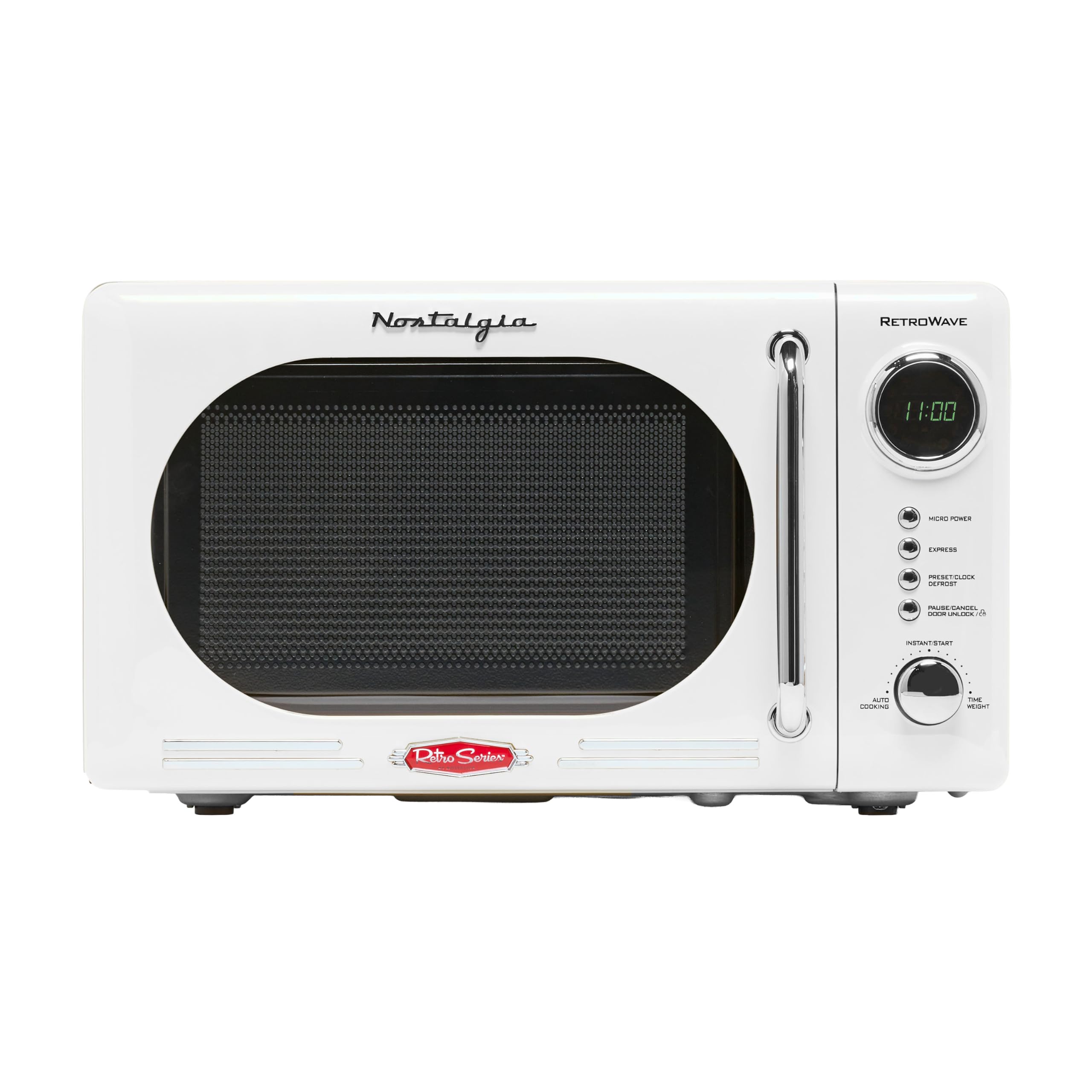 Nostalgia Retro Compact Countertop Microwave Oven - 0.7 Cu. Ft. - 700-Watts with LED Digital Display - Child Lock - Easy Clean Interior - White