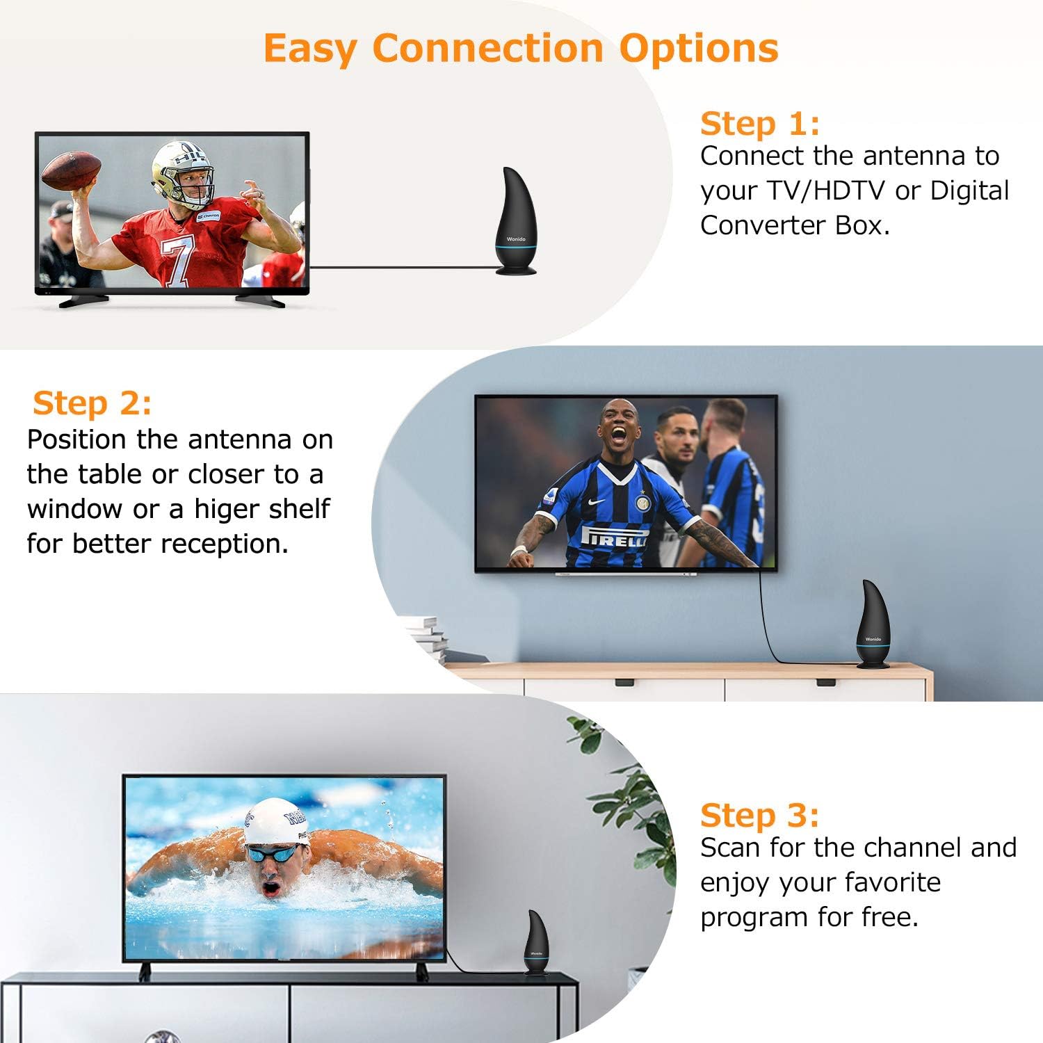 Limited 【2020 Upgraded】 Wonido TV Antenna Indoor, HD Antenna for TV Indoor with 100-150 Miles Reception, Digital TV Antenna with Magnetic Base & Coaxial Cable - Support 4K/1080P/Freeview All Local Channels