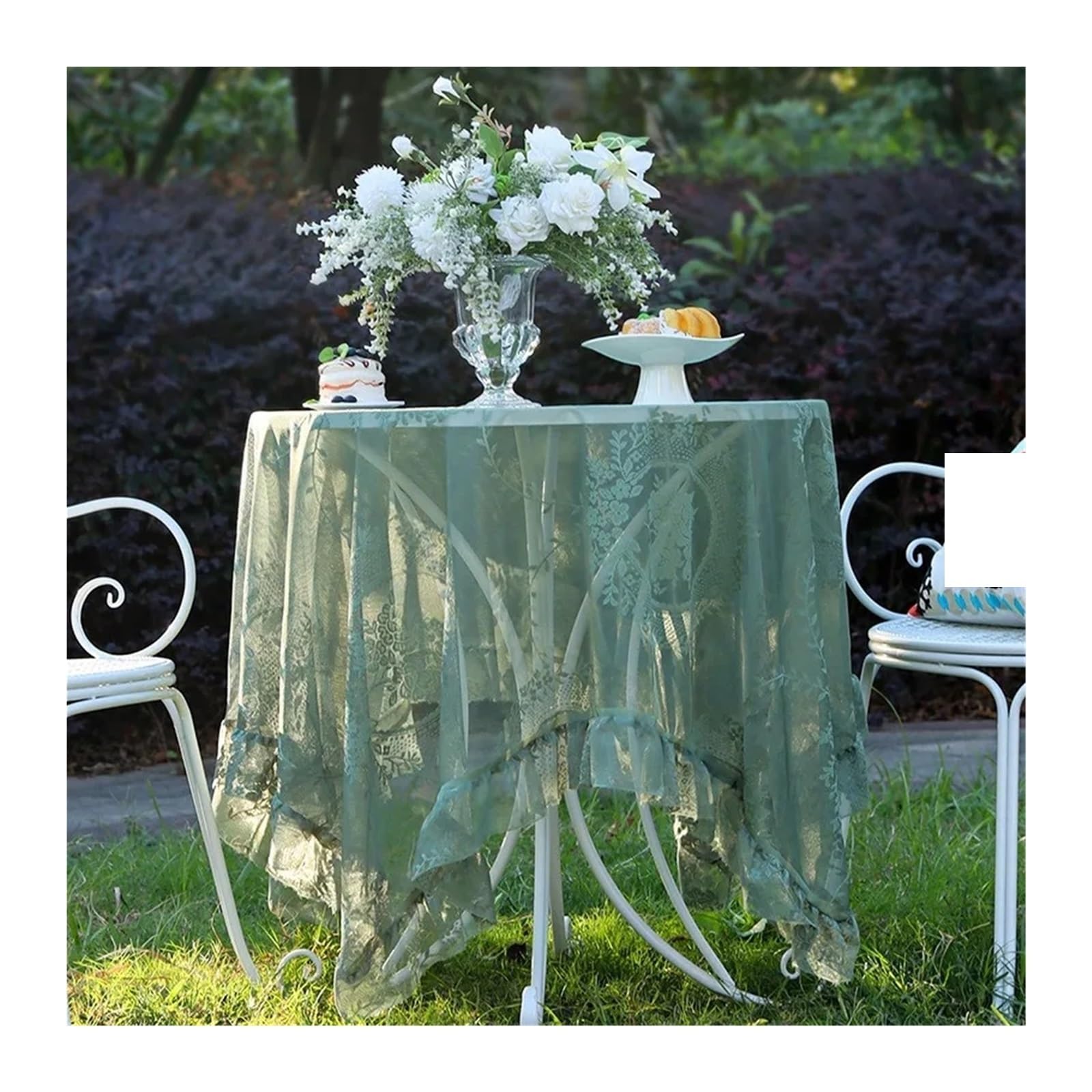 ZHSOAO Countryside Lace Tablecloth With, Living Room, Coffee Table, Dining Decoration for Cafe(Green,140x100cm)
