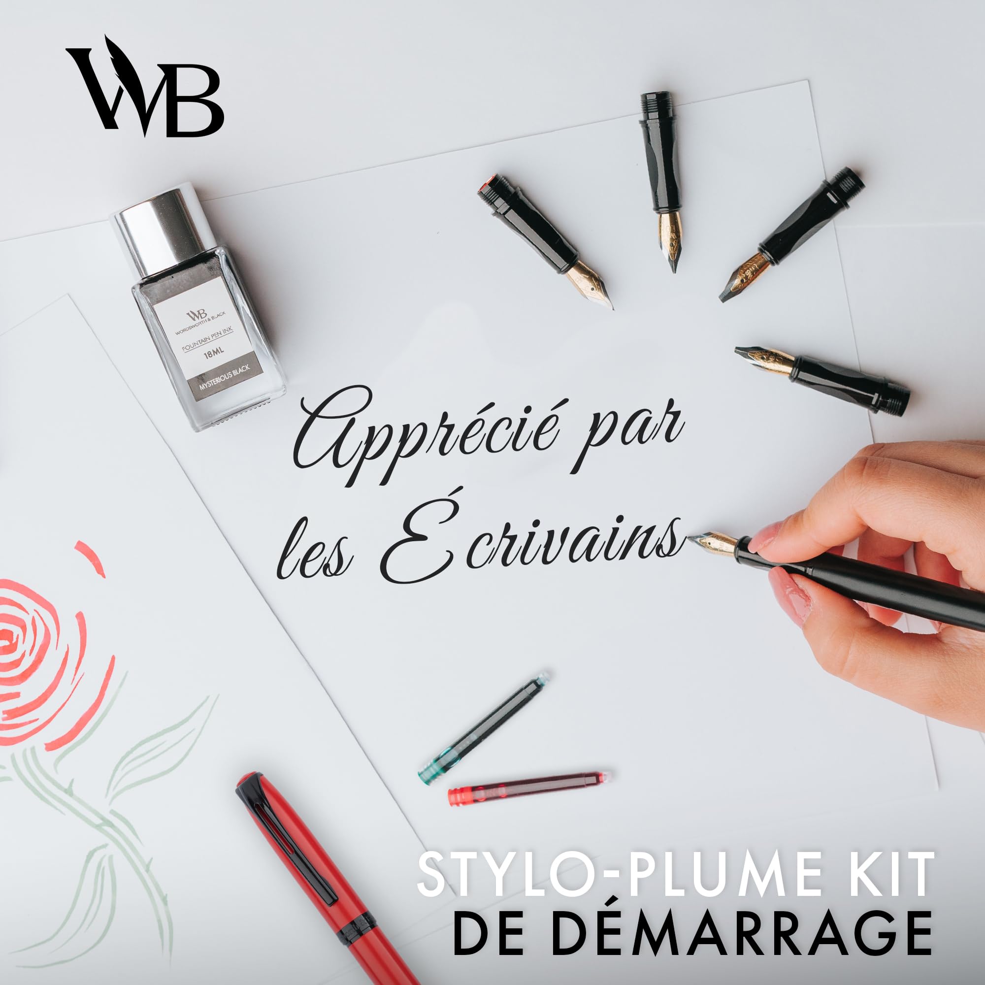 Wordsworth & Black Coffret stylo-plume, kit de calligraphie, noir
