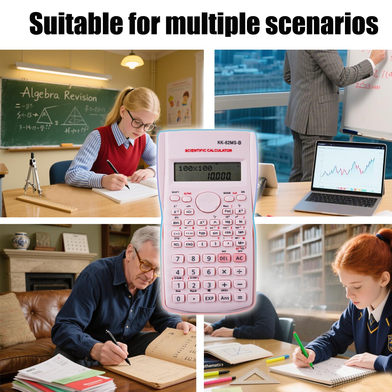 Calculatrice Scientifique Portable 240 Fonctions Affichage Deux Lignes Rose