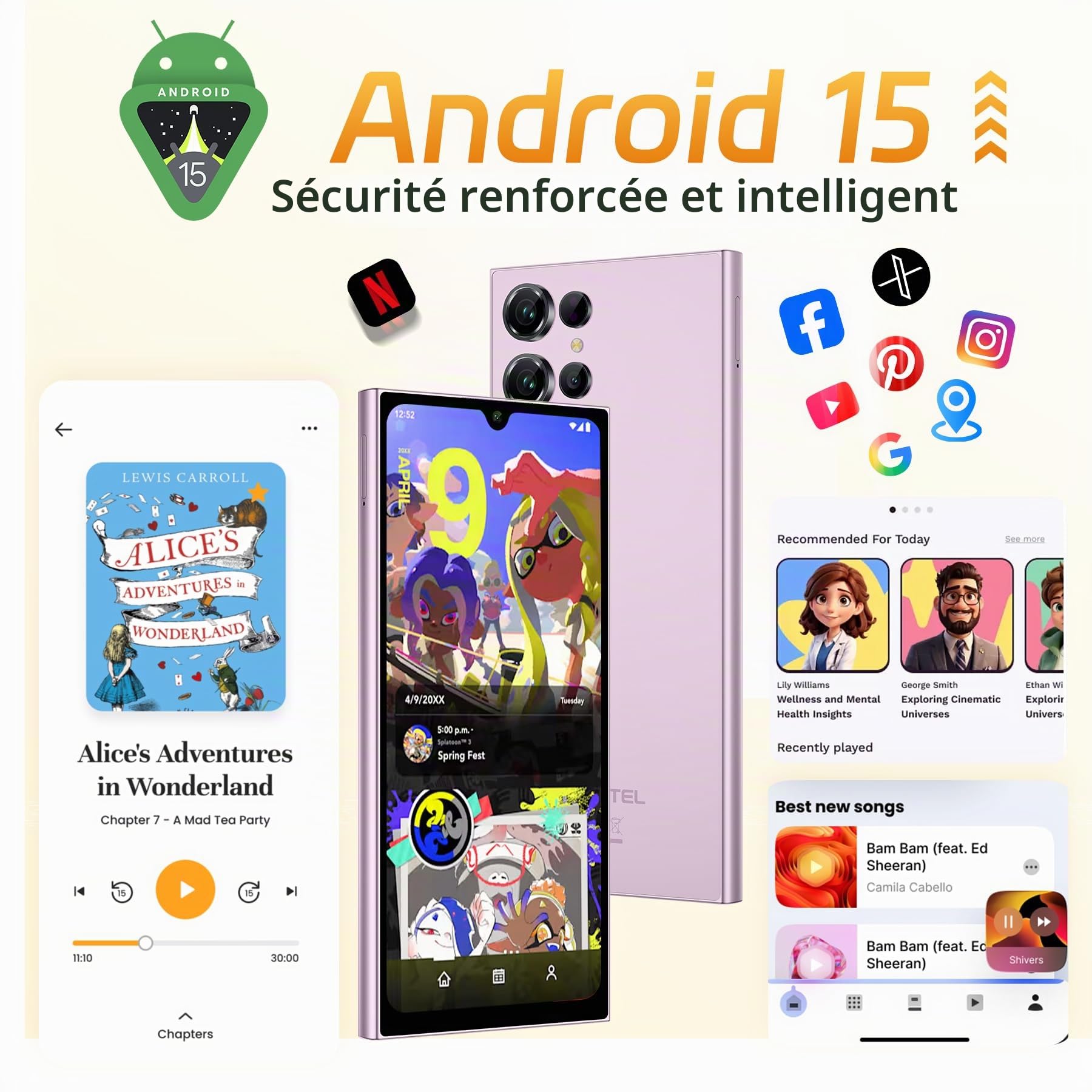 C61 Smartphone Pas Cher 16Go +128Go/1To, 6,88" HD+ Écran - Noir