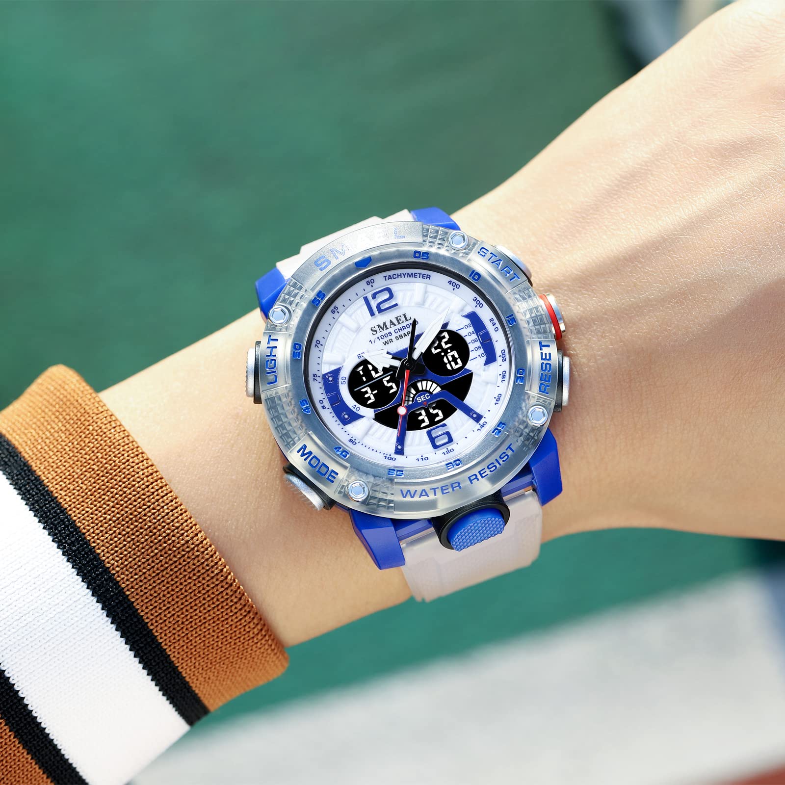 MASTOP Orologio da uomo con quadrante grande, 5 atm, per sport all'aria aperta, militare, digitale, trasparente, multifunzione, resistente all'acqua, retroilluminato, sveglia, cronometro, orologio da