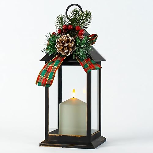 Miniatura 1 de HN HAIINAA Farol decorativo de Navidad parpadeante sin llama con temporizador, 14 pulgadas, decoración de Navidad para interiores y exteriores,