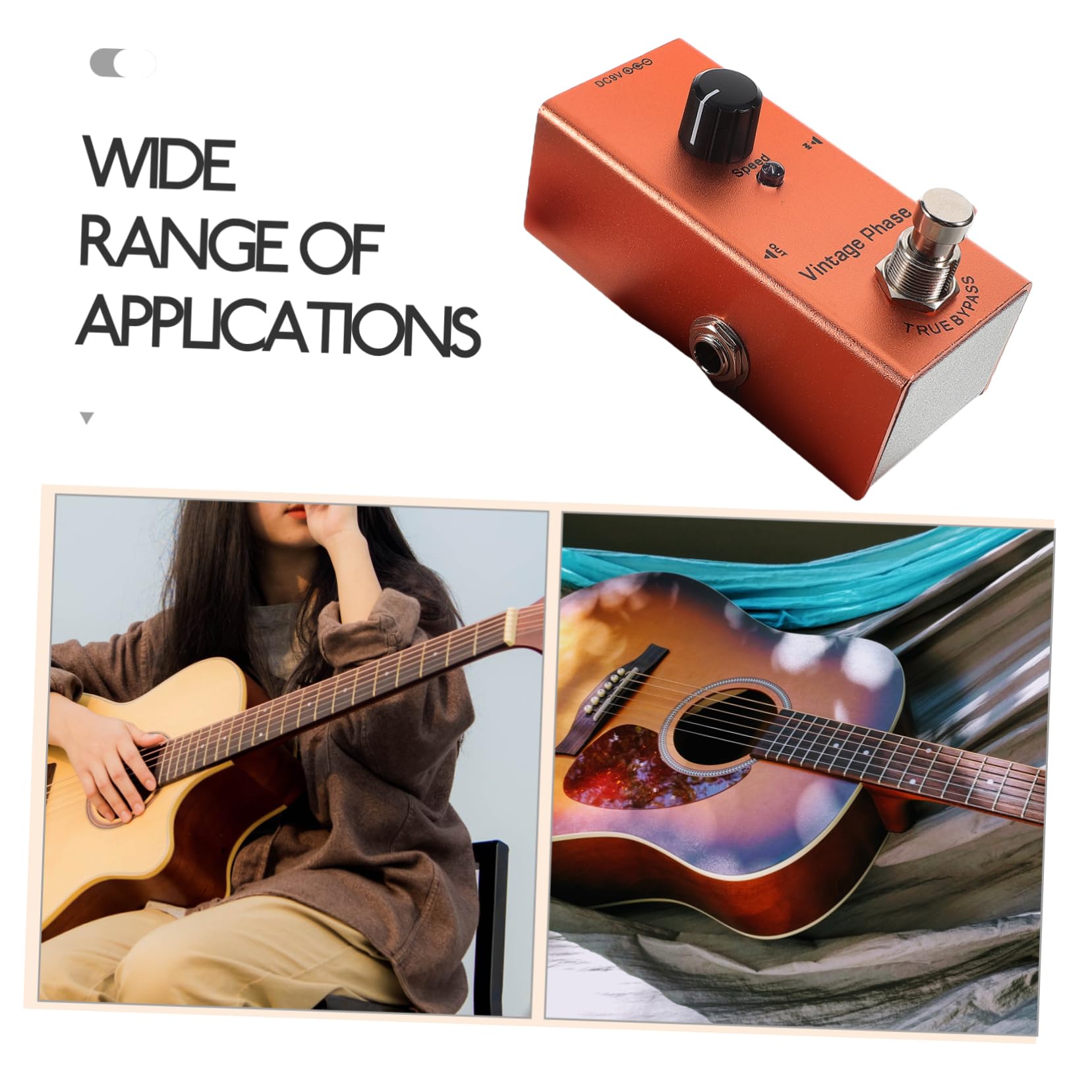 Pedale Effetti Fase Retro Mini per Chitarra Elettrica Arancia | Metallo, Luci Indicatore Chiare, Tecnologia Riduzione Rumore, Uso Portatile per Registrazione