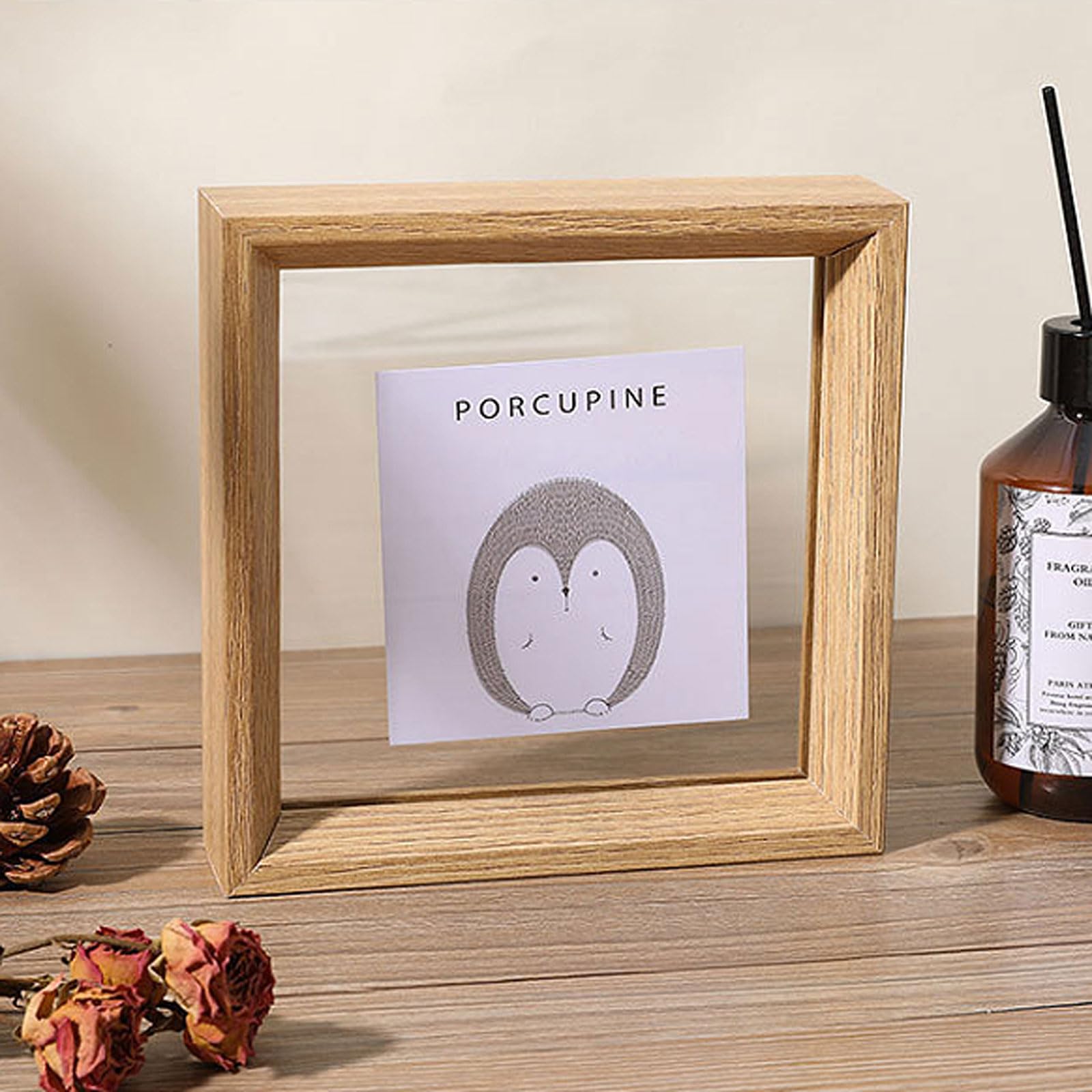 a4 frame, Acrylic Double Sided Picture Frame Multicolor(Wood Color,Square 7)