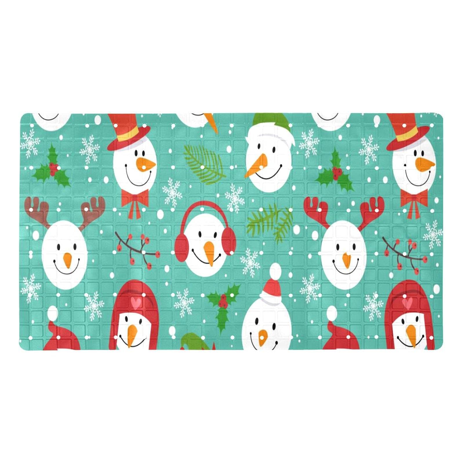Tapis de bain bleu 71x40 cm avec 120 ventouses antidérapantes et motif bonhomme de neige