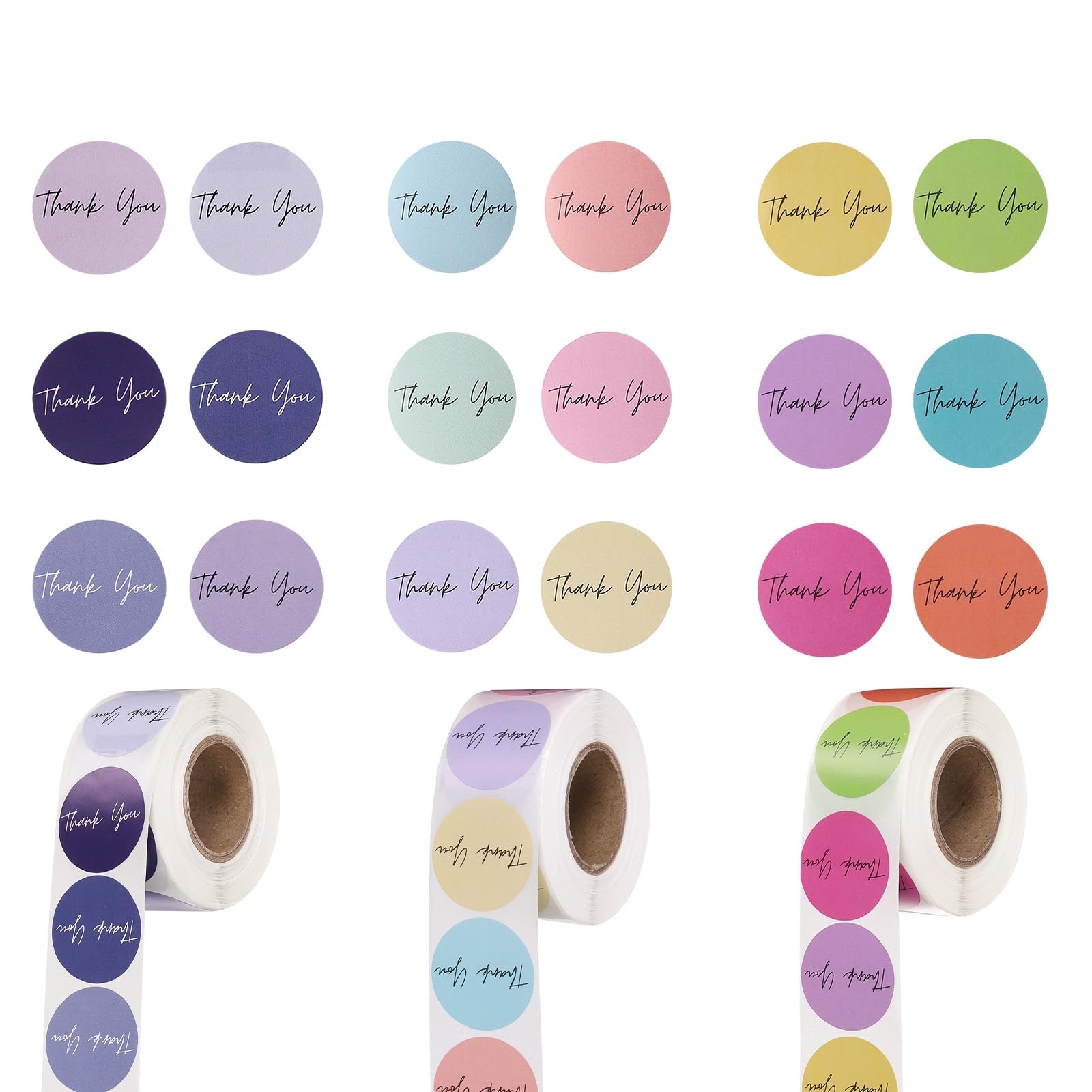 PATIKIL 1500Pcs Thank You Stickers, 1" Round Self-Adhesive Envelopes Seal Labels for Crafts Small Business Invitation Cards Wedding Gift Tag Packaging, Bright/Purple/Soft Colorful Tone