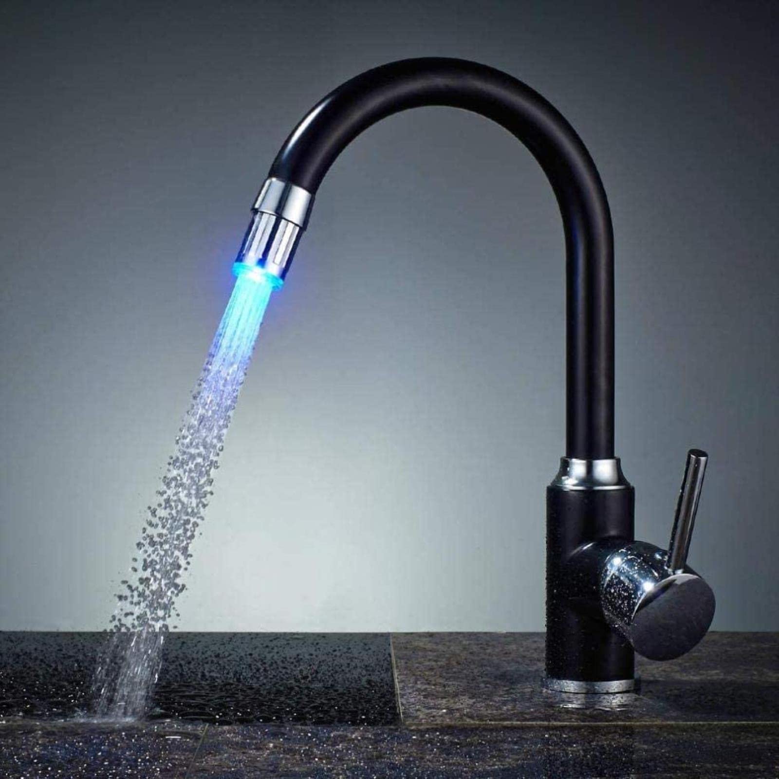 Mitigeur de lavabo noir rotatif 360 avec robinet d'évier LED