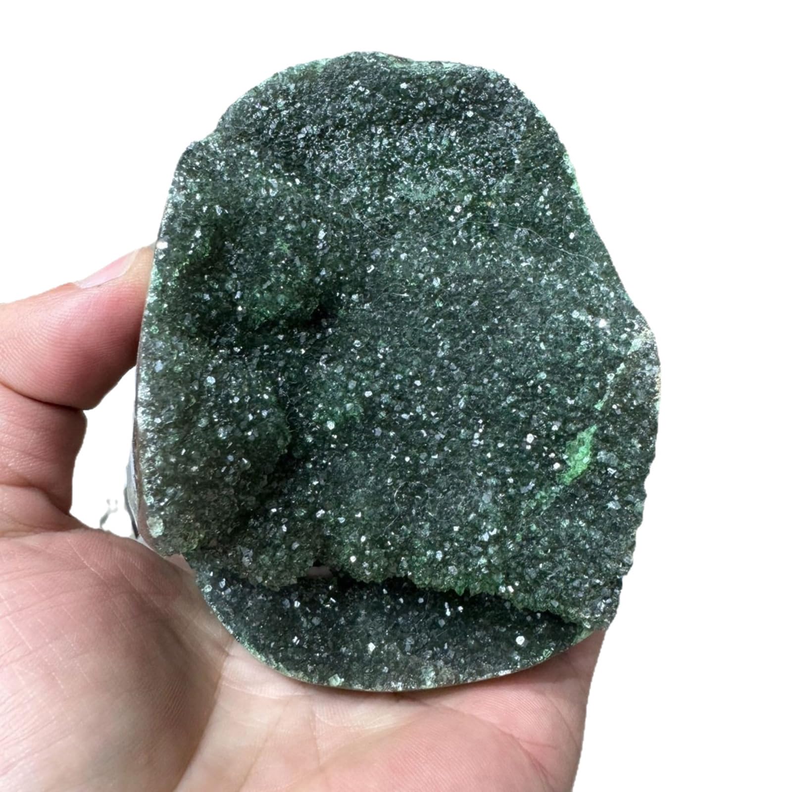 Hhhxkkuo Natural Green Crystal Geode – Raw Mineral Specimen, Healing Energy Stone, Unique Home Office Desk Decor, Spiritual Gift