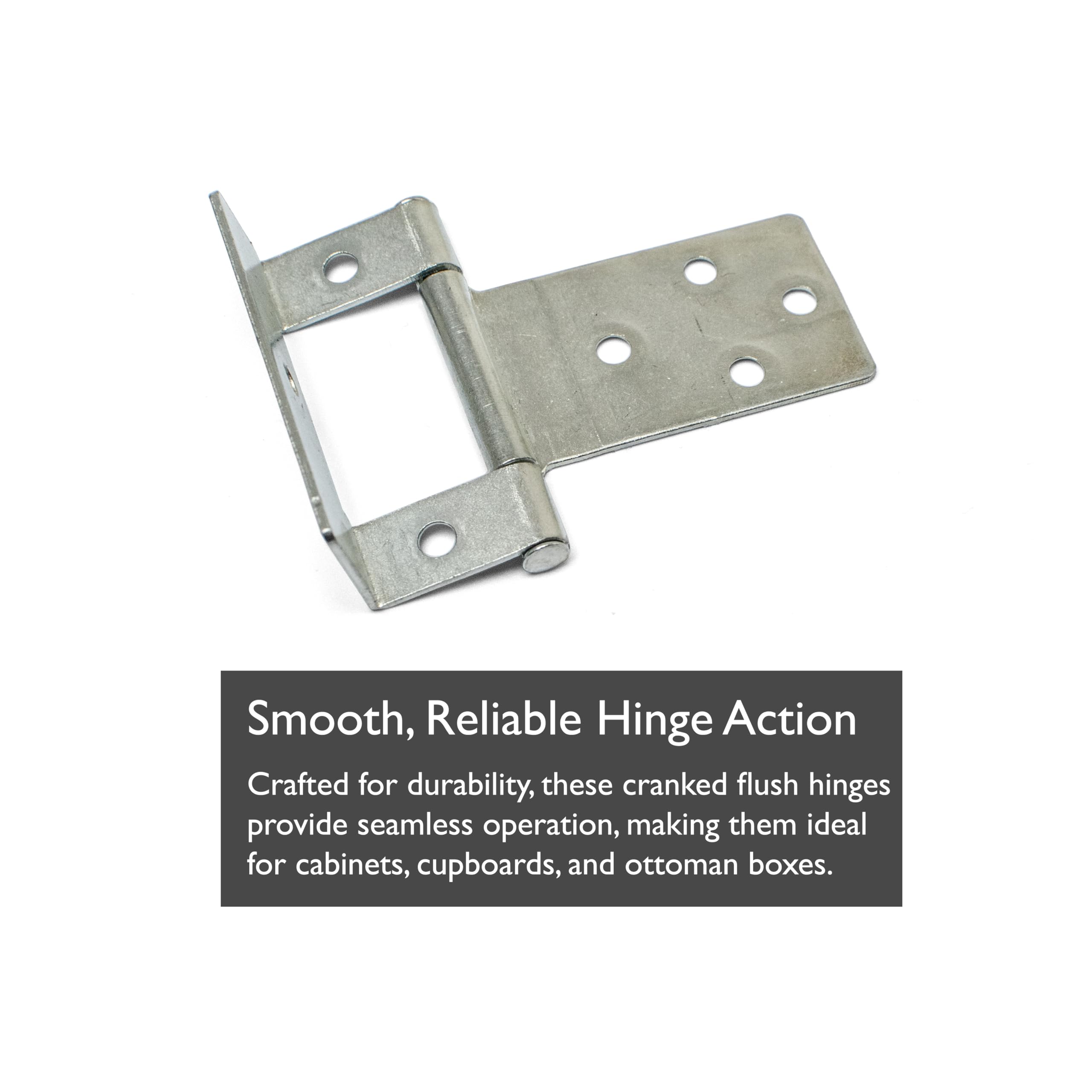 50mm Cranked Flush Hinges with Complete Fittings, Silver Zinc Coated Cabinet, Cupboard - Image 4