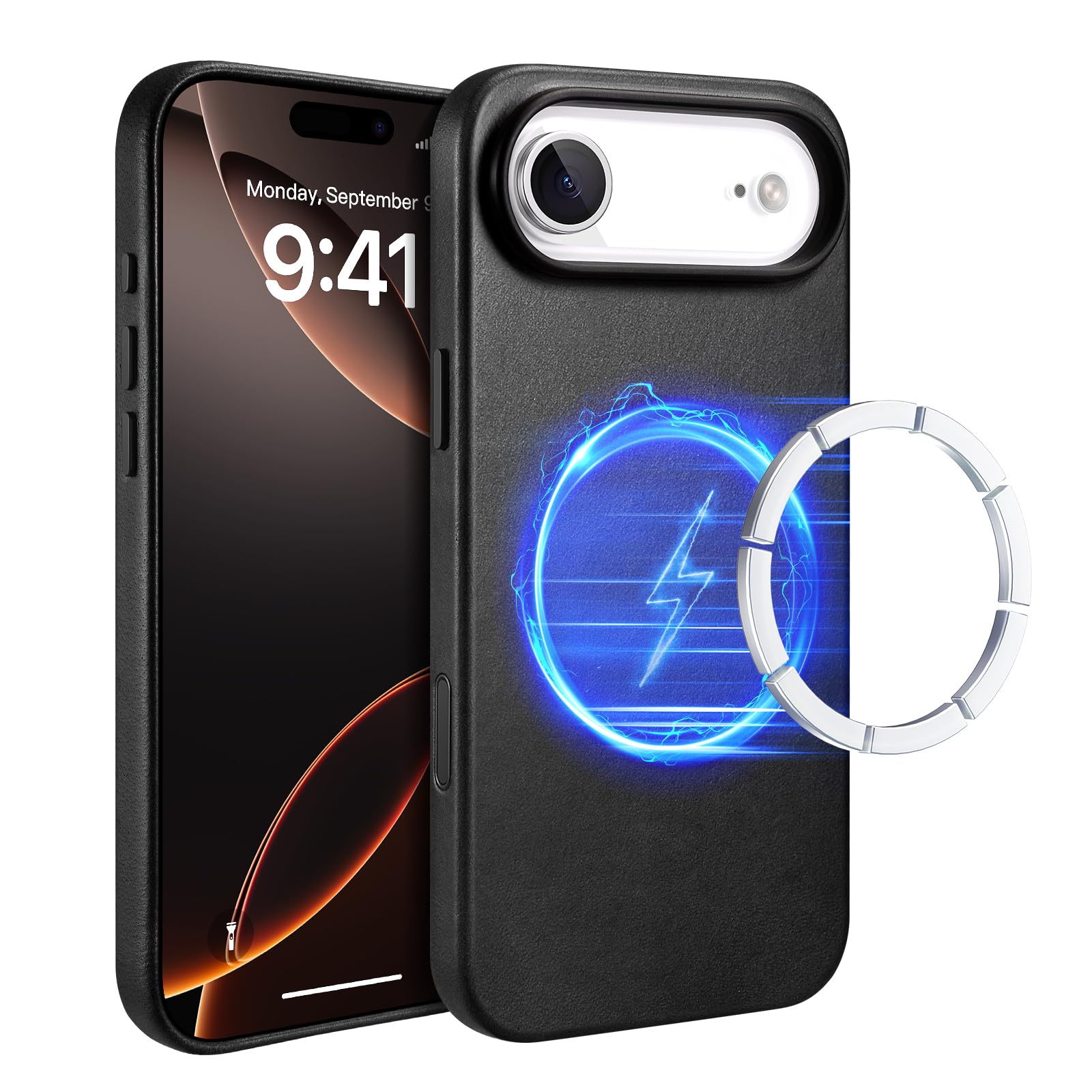 Coque iPhone Air 6,5 cuir véritable étui anti-trace noir
