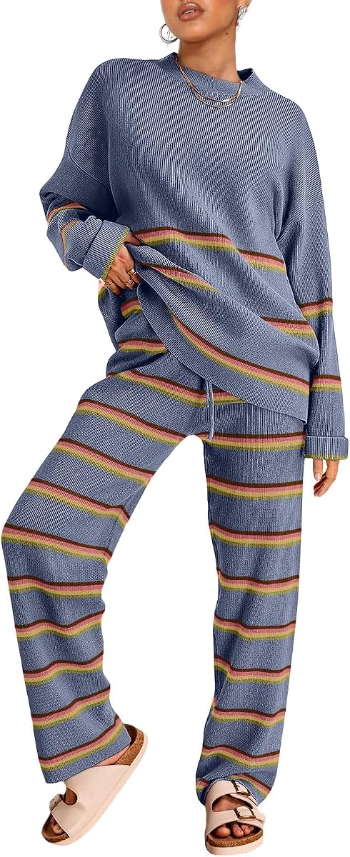 LILLUSORY 2 Piece Striped Sweater Lounge Sets for Women 2026 Fall Outfits | Two Piece Activewear Matching Loungewear Set, Airport Travel Outfits, Athleisure Set Sweat Sets, Winter Fall Fashion Clothes